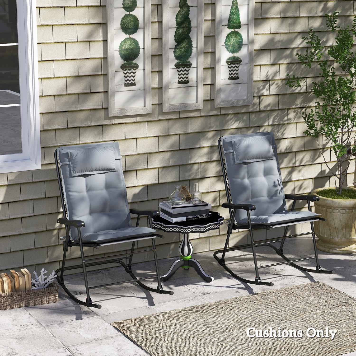 Ljusgrå vattenavvisande trädgårdssängkuddar, 50x116 cm