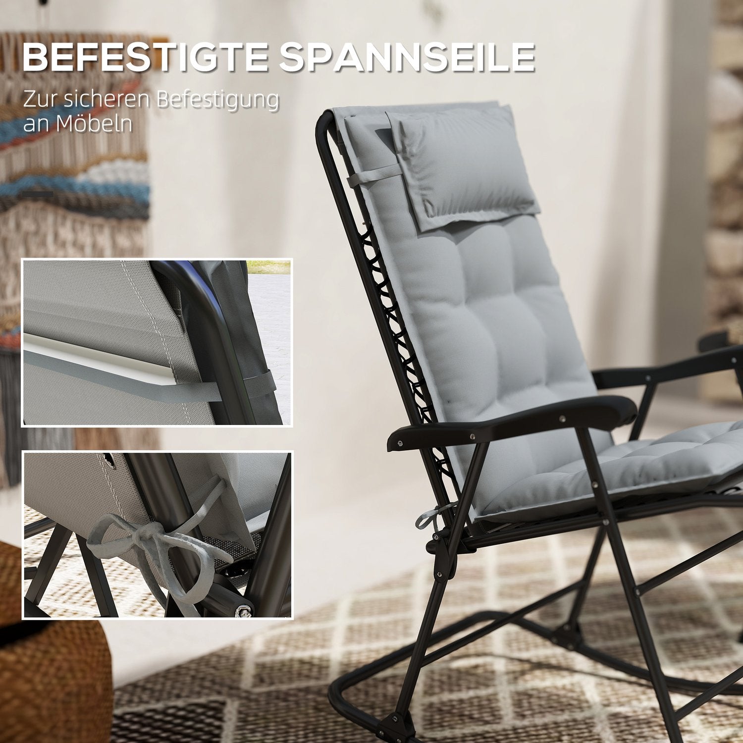 Ljusgrå vattenavvisande trädgårdssängkuddar, 50x116 cm