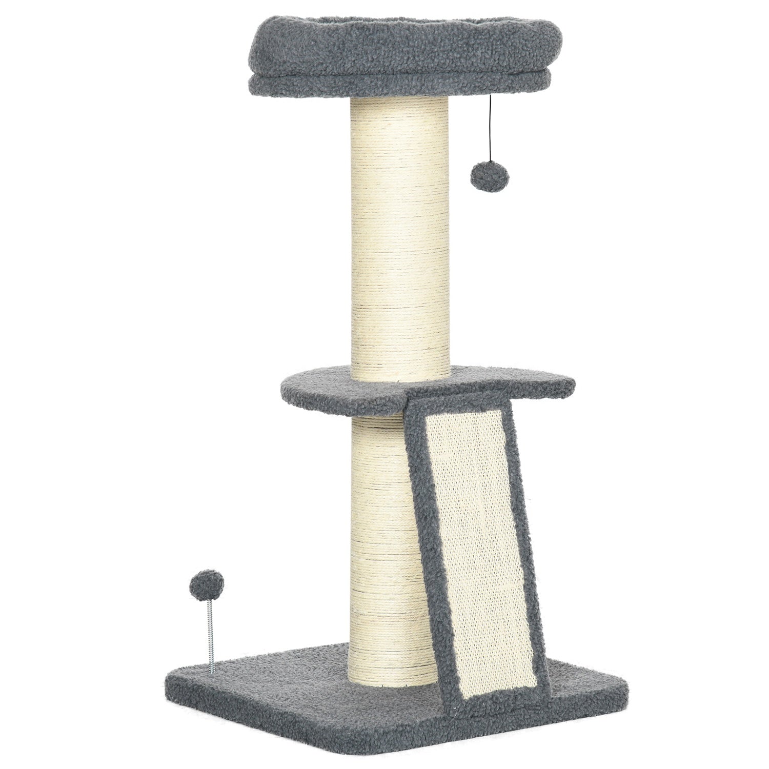 Lång katt klätterträd med sisal & lekboll, grå/kräm