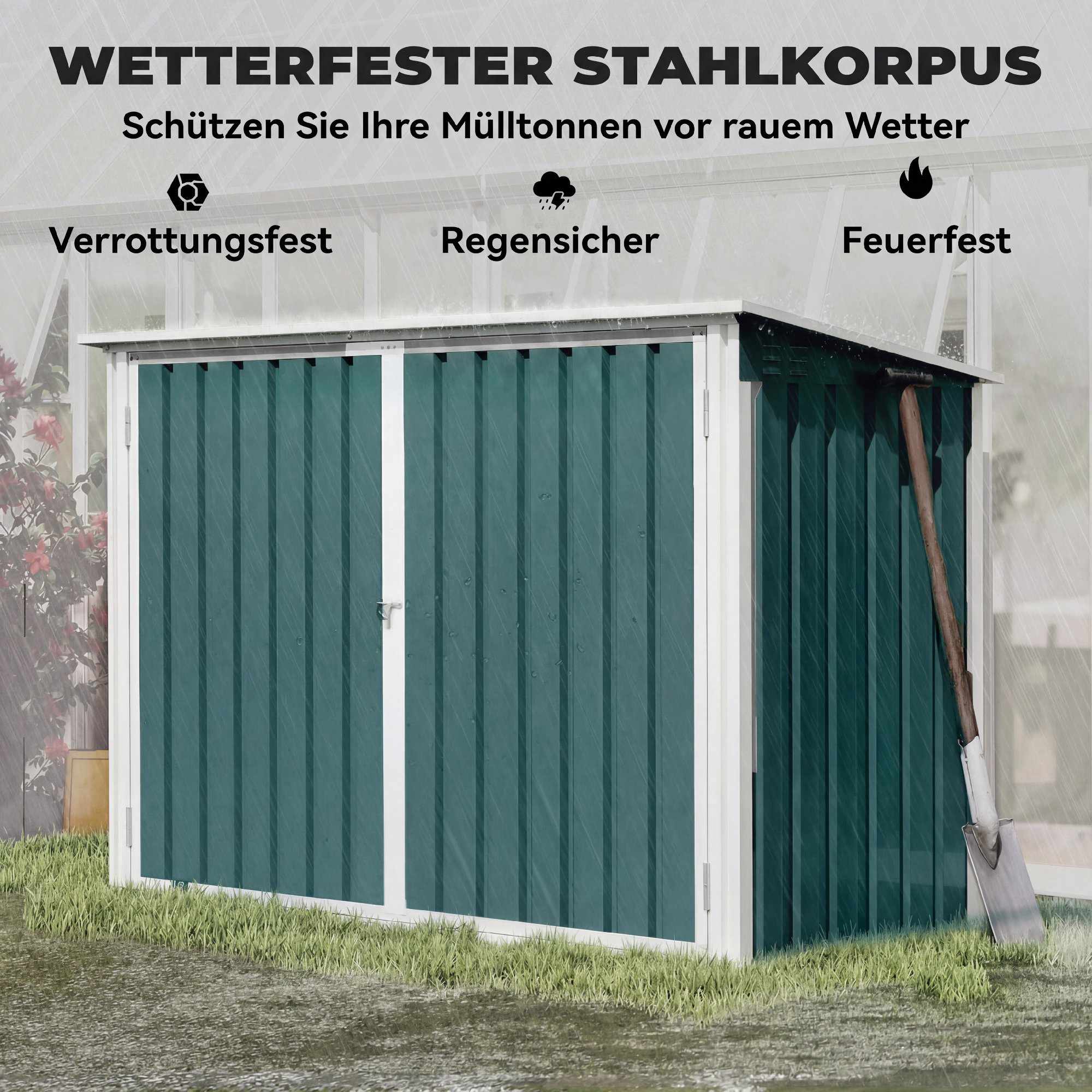 Låsbar stålbehållare för 2 behållare med dubbeldörrar