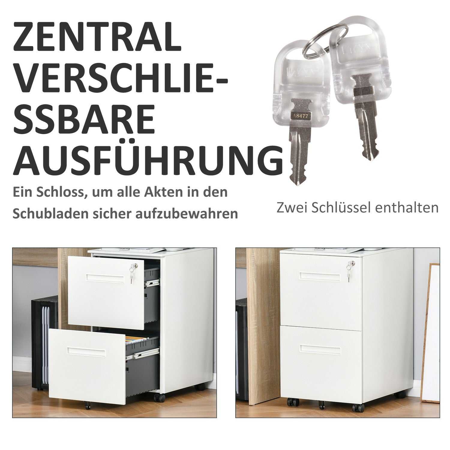 Låsbart stålarkivskåp på hjul, 2 lådor, A4