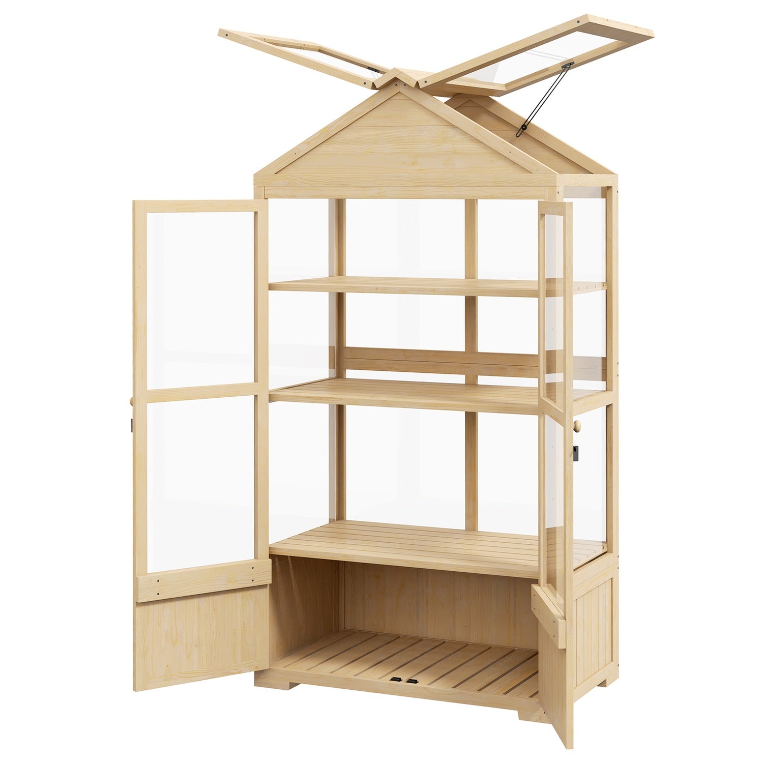 Låsbart växthus med kall ram i trä med takfönster