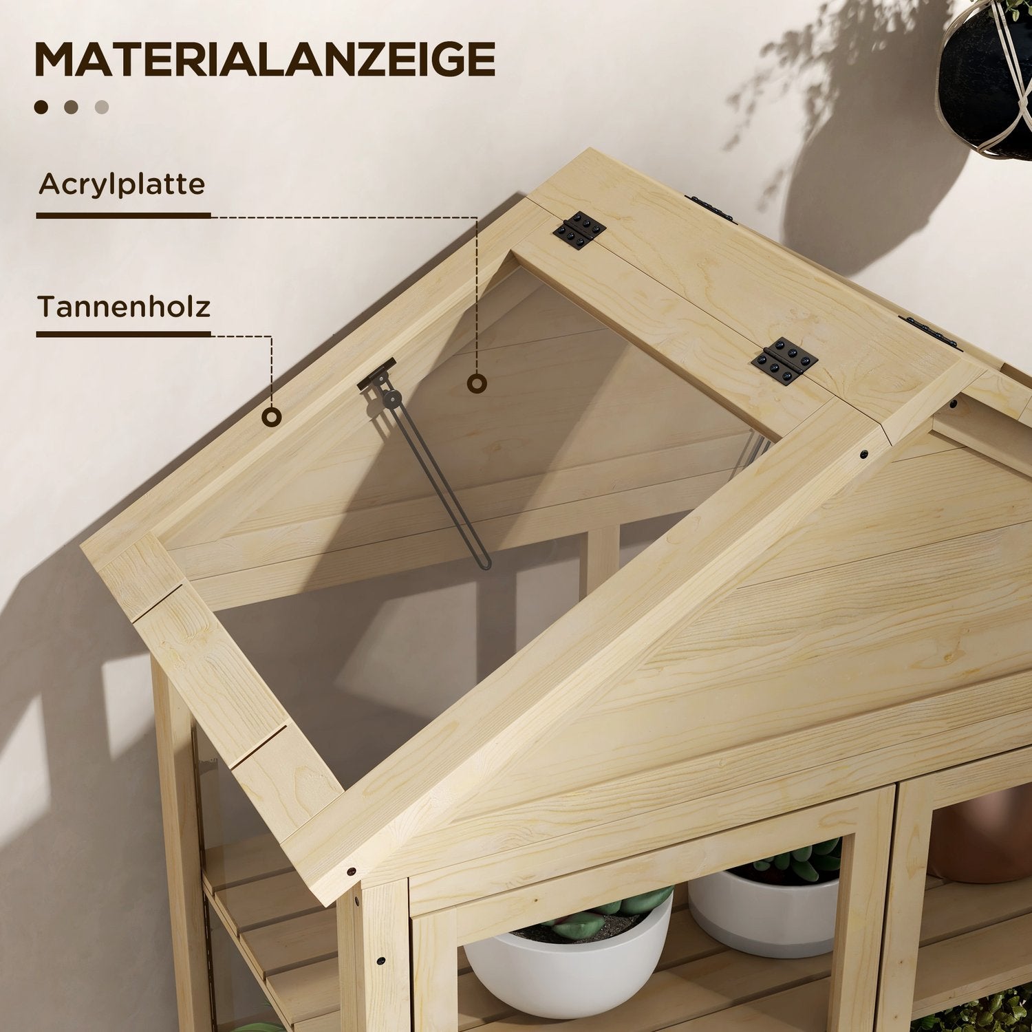 Låsbart växthus med kall ram i trä med takfönster