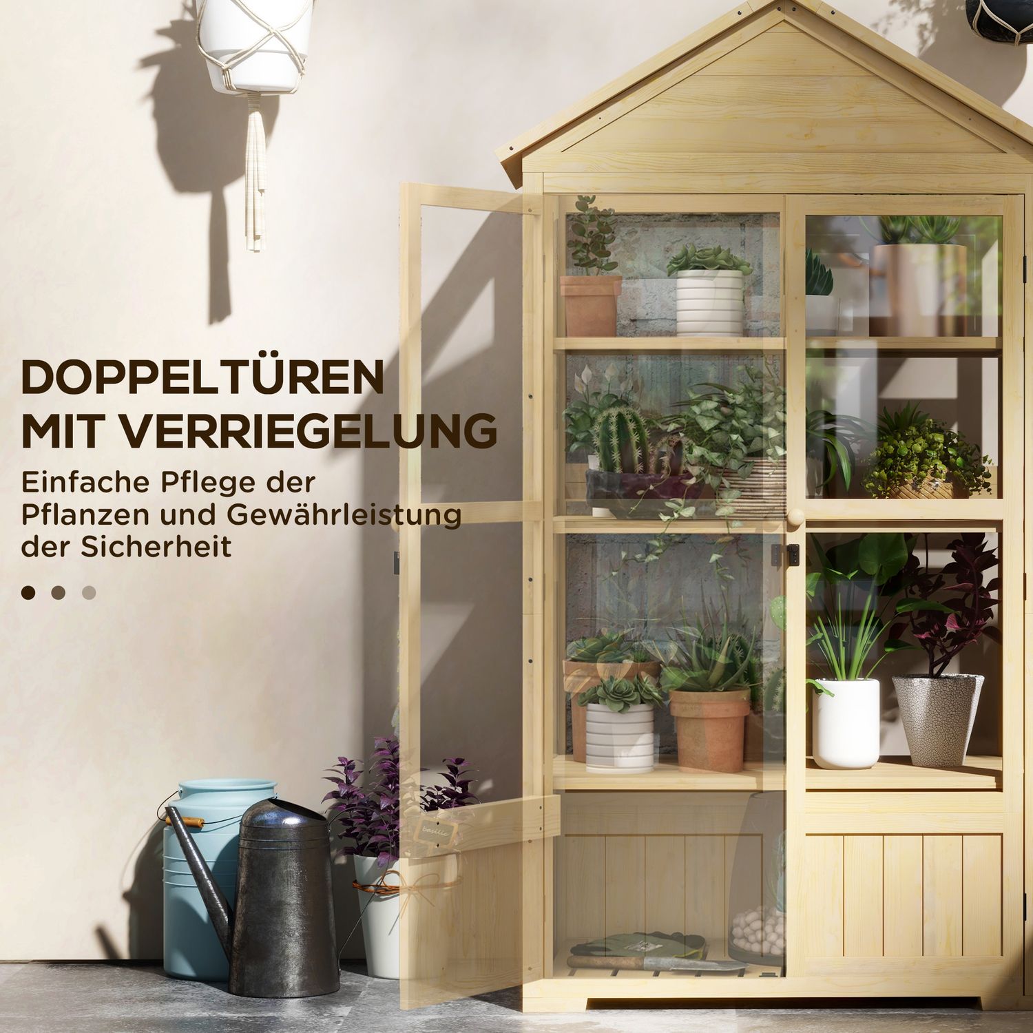 Låsbart växthus med kall ram i trä med takfönster