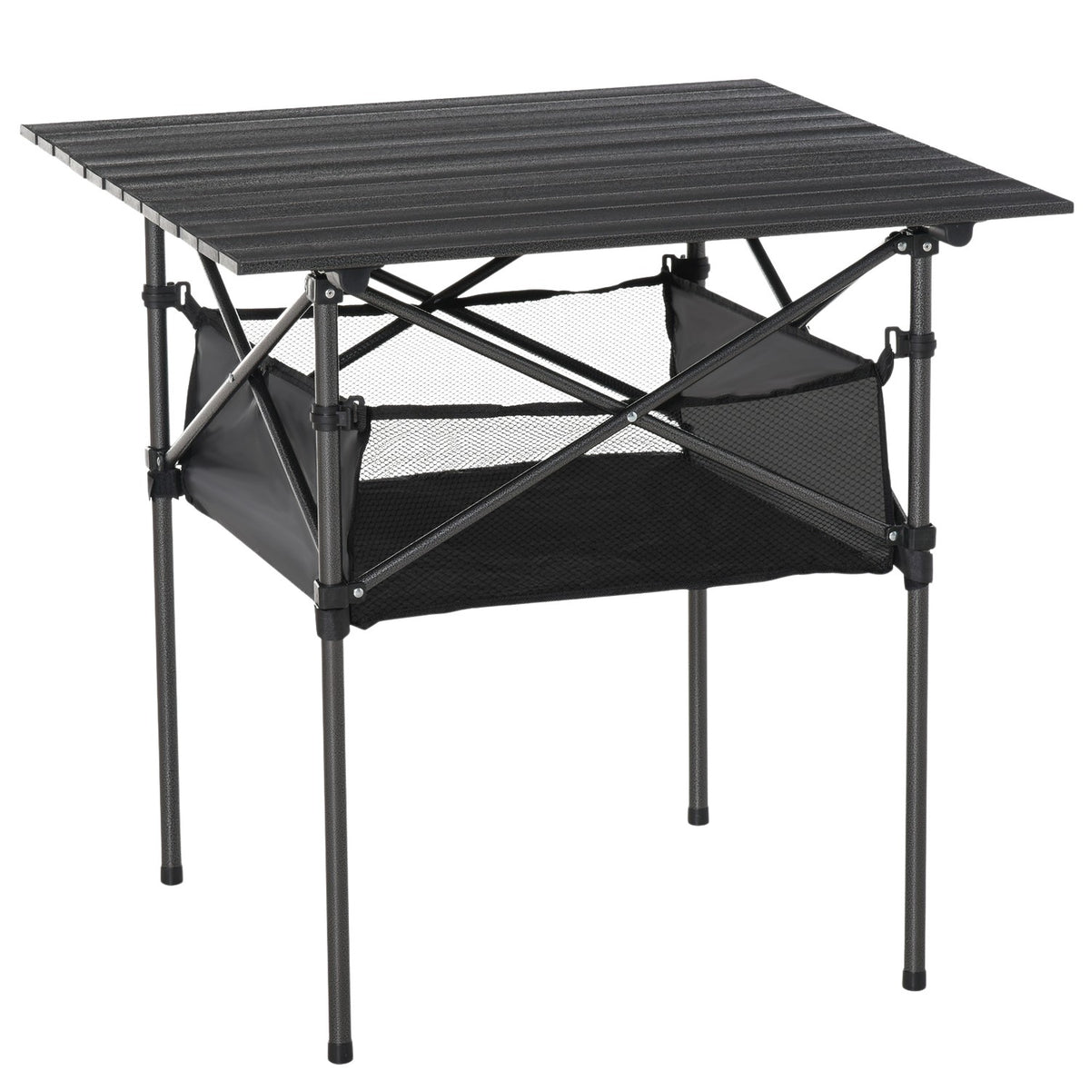 Lättvikts svart aluminium fällbart campingbord 70x70x69cm