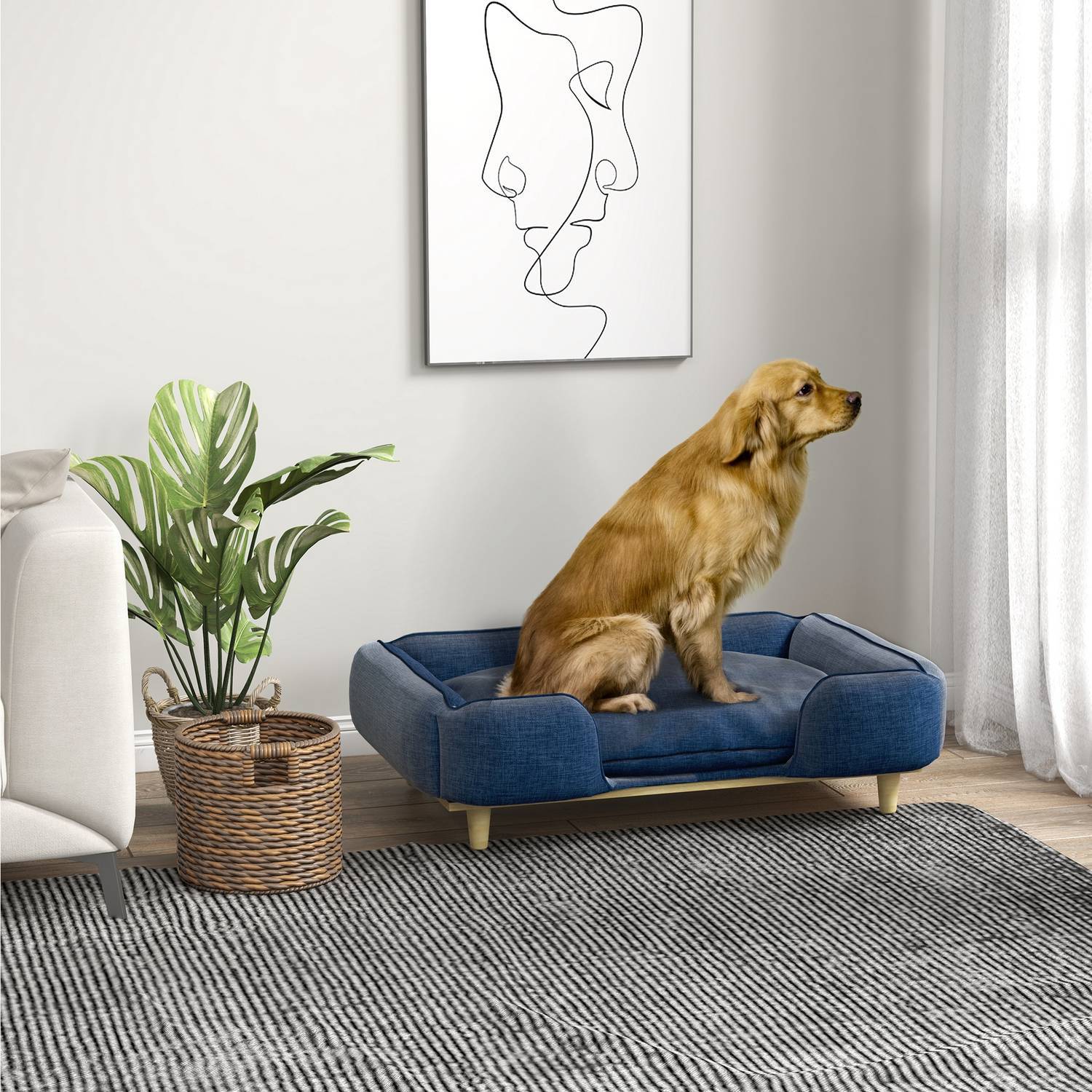 Hundeseng Hundepute Hundekurv Hundesofa Treben, Polyester, Mørkeblå, 96 X 66 X 24 Cm