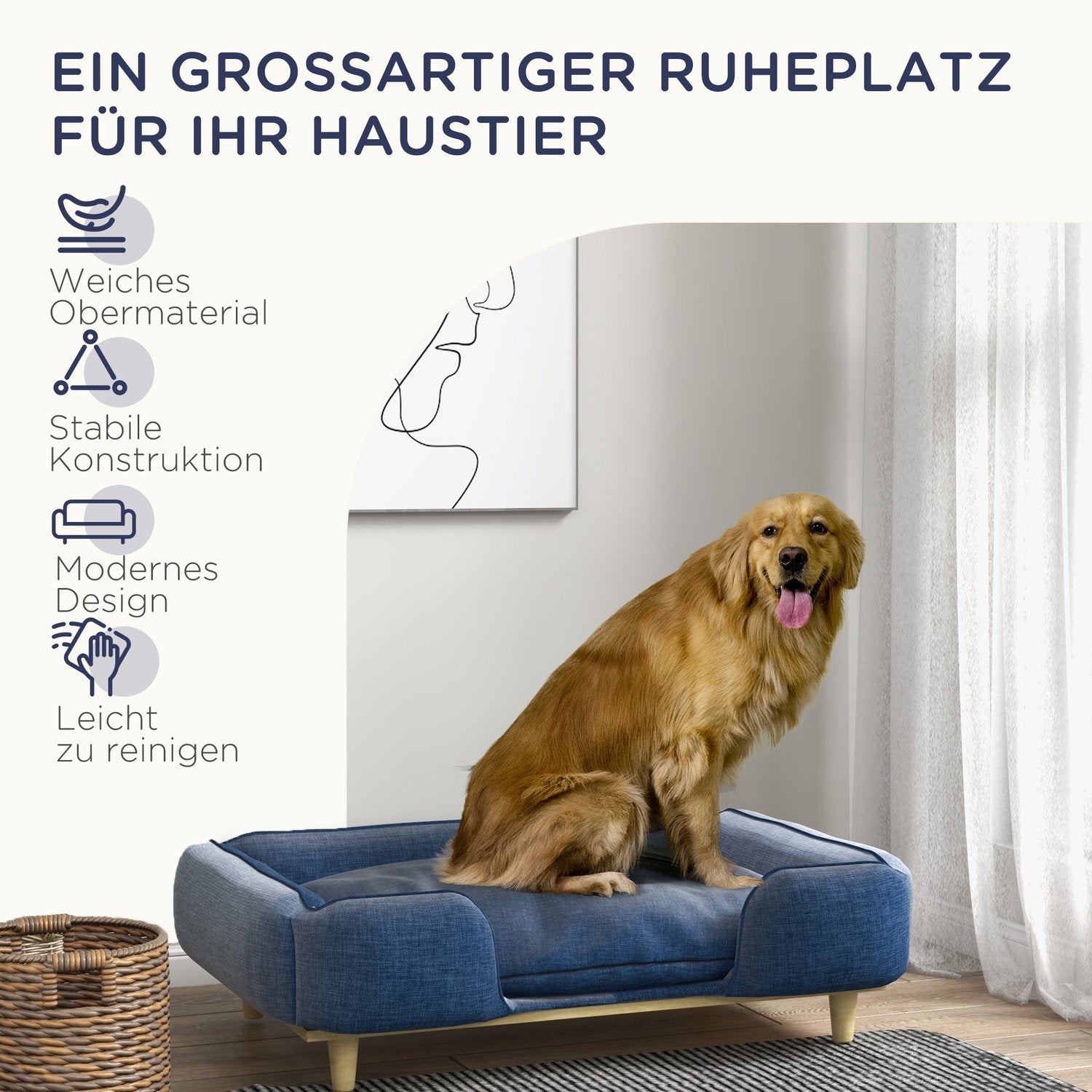 Hundeseng Hundepute Hundekurv Hundesofa Treben, Polyester, Mørkeblå, 96 X 66 X 24 Cm