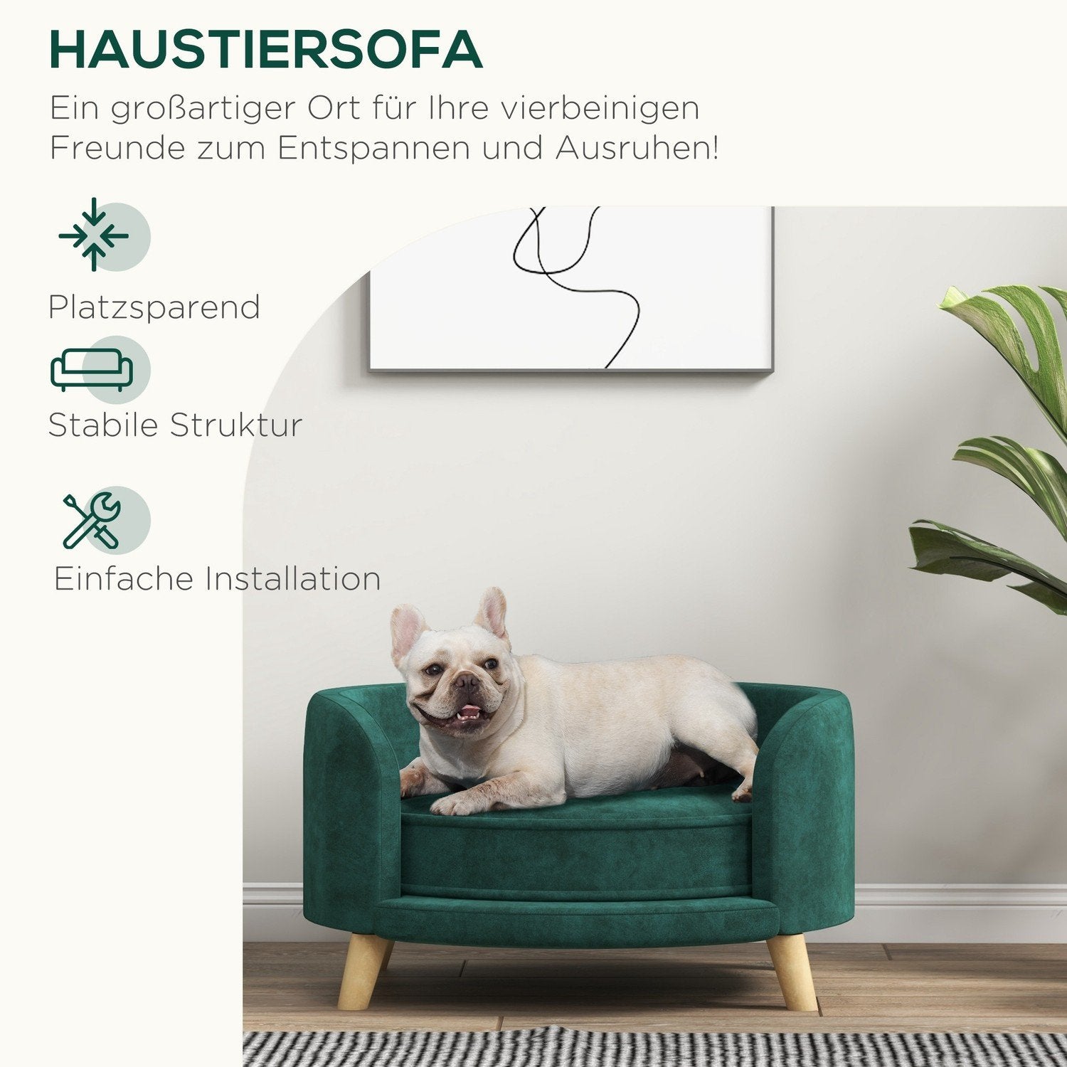 Dog Sofa Velvet Look Pet Soffa Med Kudde, Upphöjd Design & Träben, Grön