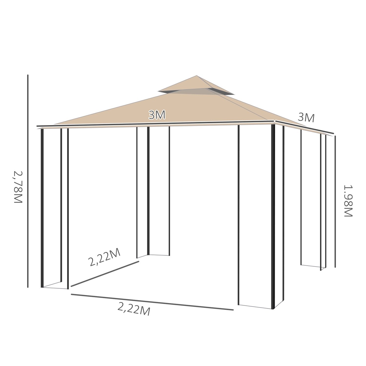 Marquee 3X3M Partytält Väderbeständigt 4 Hyllor Metall Polyester Beige