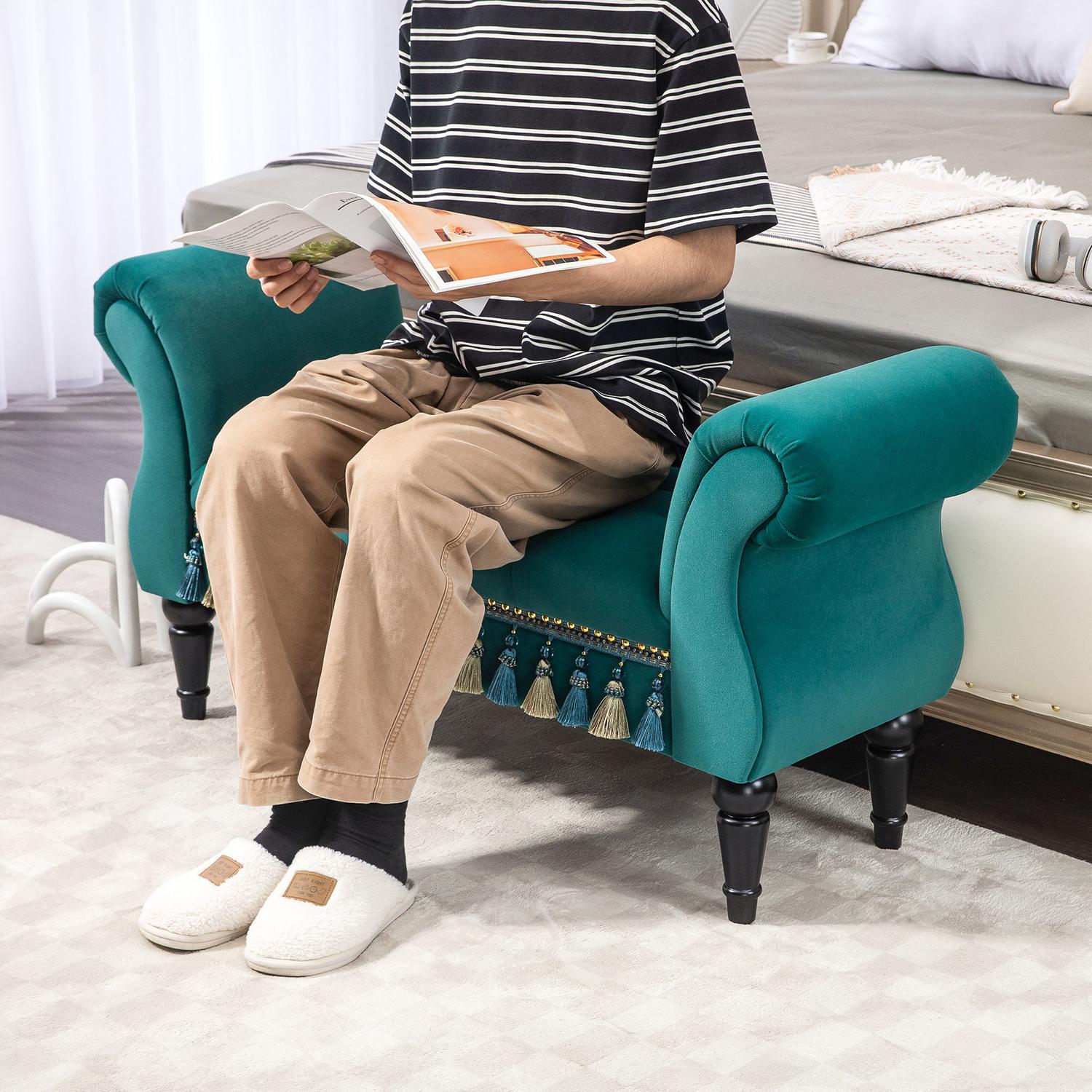 Lyxig sammetsbänk, Grå klädsel – Vardagsrum/sovrum