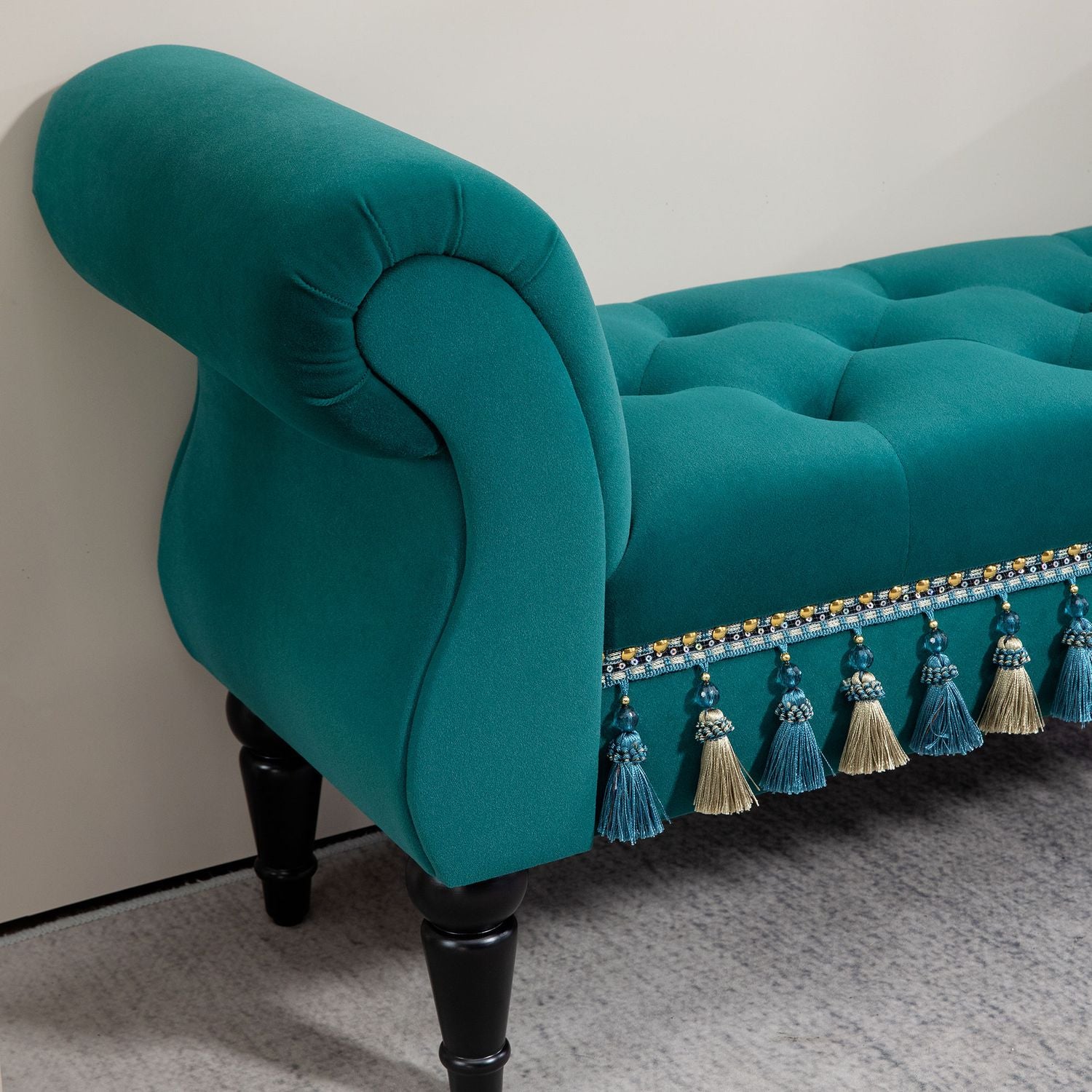 Lyxig sammetsbänk, Grå klädsel – Vardagsrum/sovrum