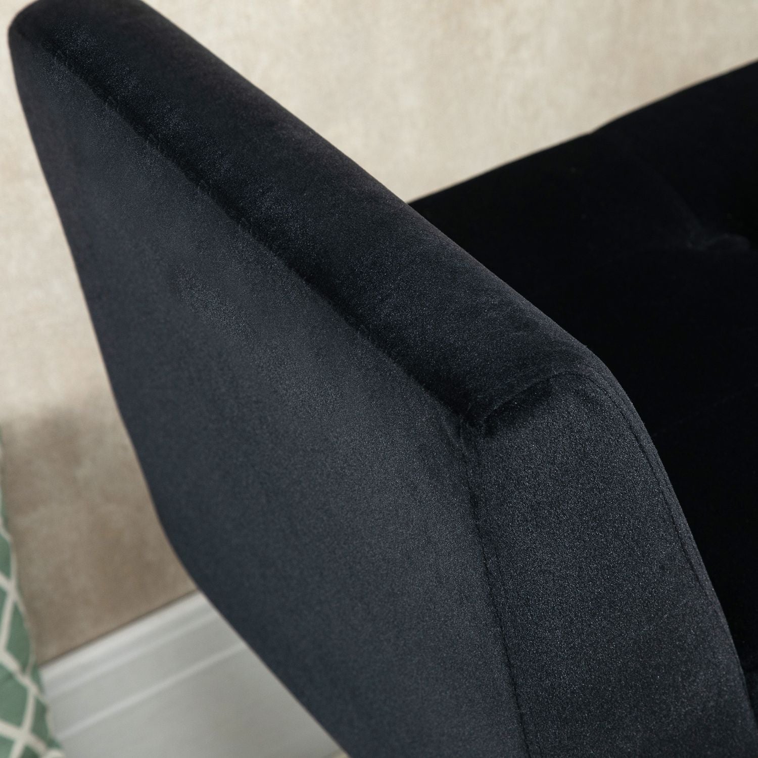 Lyxklädd svart bänk med förvaring – sammetslen, 107cm