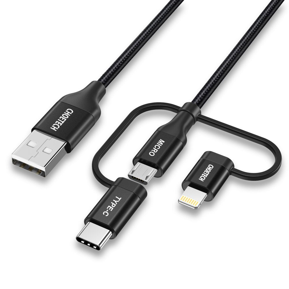 MFI Lightning USB Typ C micro USB-kabel 3in1 1,2 m svart