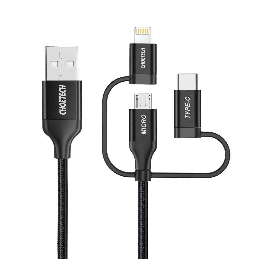 MFI Lightning USB Typ C micro USB-kabel 3in1 1,2 m svart