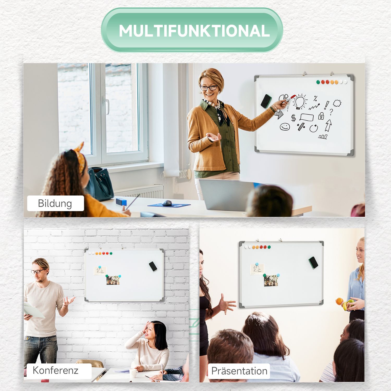 Magnetic Dry Erase Whiteboard med tillbehörsuppsättning