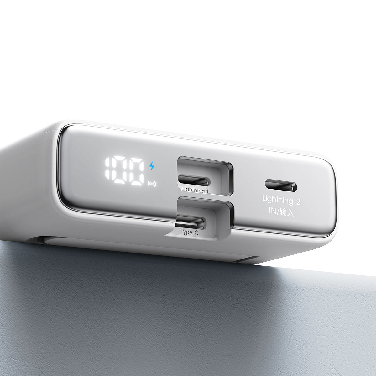 Magnetisk powerbank 10000mAh 20W med stativ + Lightning - USB-C-kabel, vit