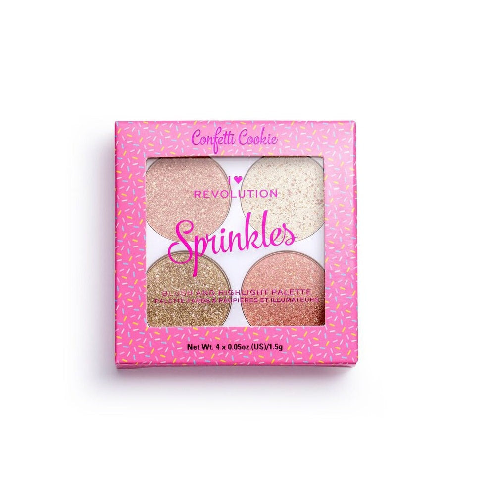 Makeup Revolution, I Heart Revolution, Vegan, Highlighter & Blush Palette 2-In-1, Confetti Cookie, 1.5 g