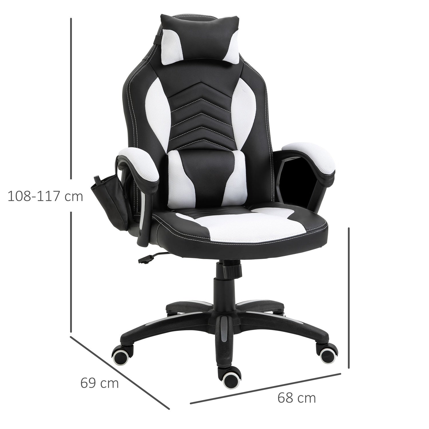 Massage Gaming Kontorsstol med Värme & Vibration, Svart/Vit