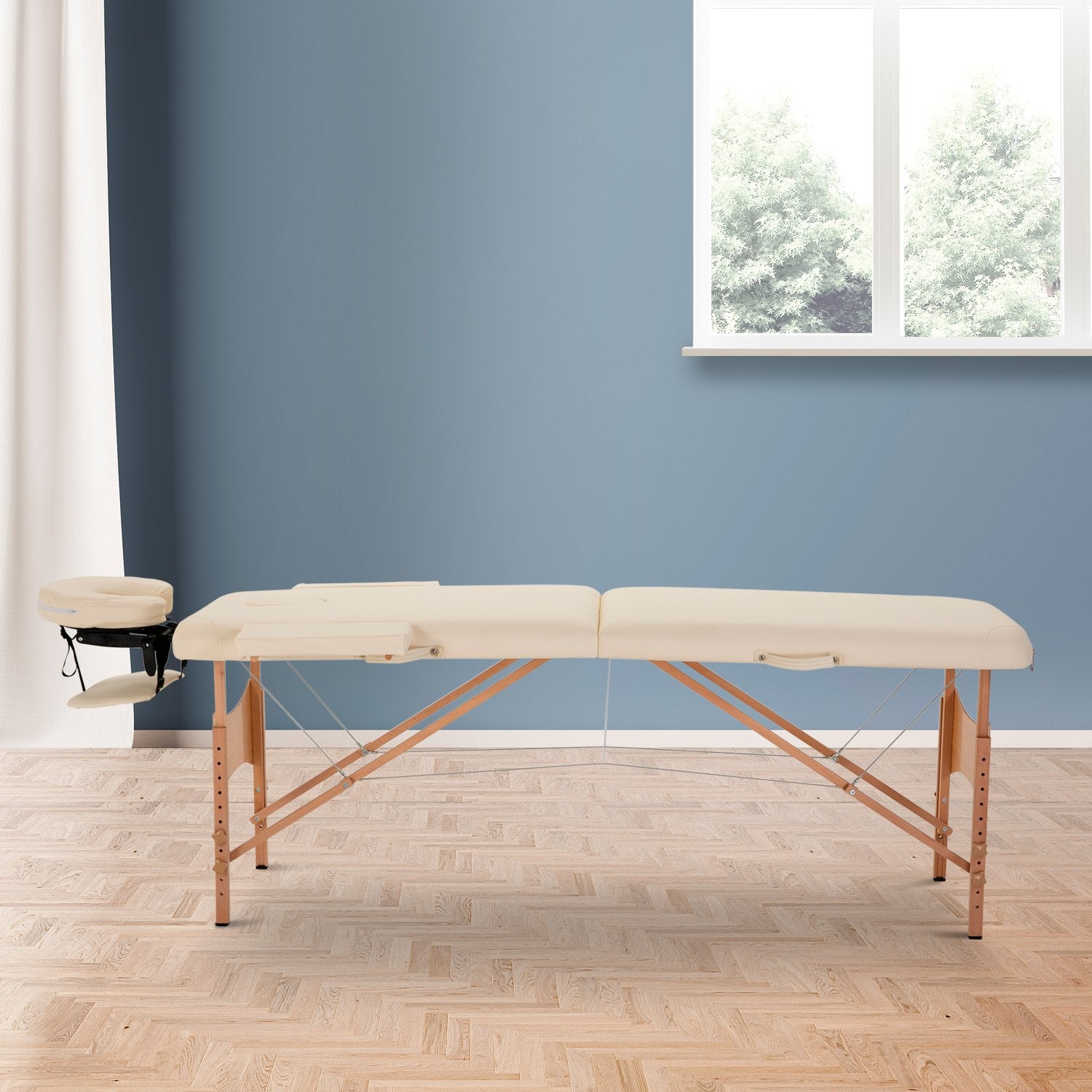 Justerbart hopfällbart massagebord, trä, konstläder, kräm