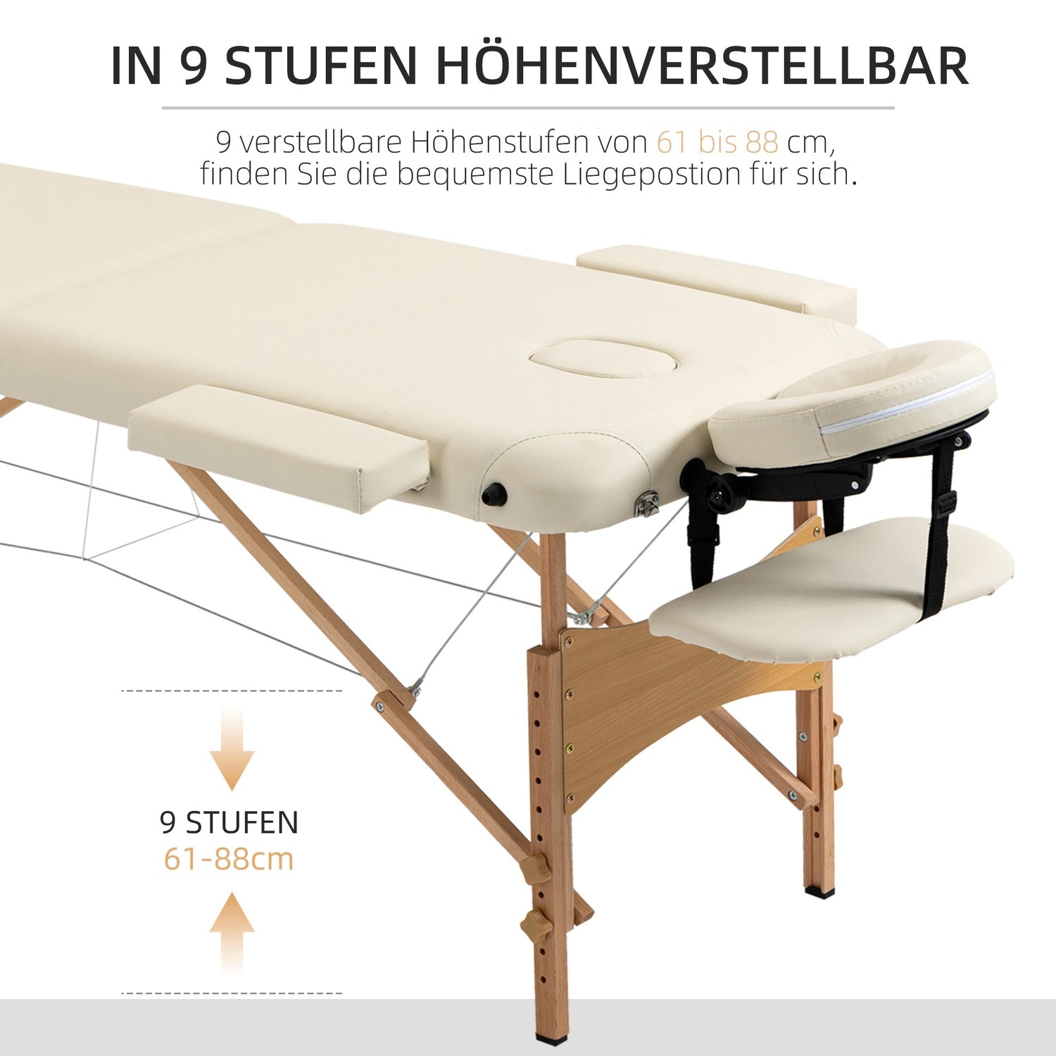 Justerbart hopfällbart massagebord, trä, konstläder, kräm