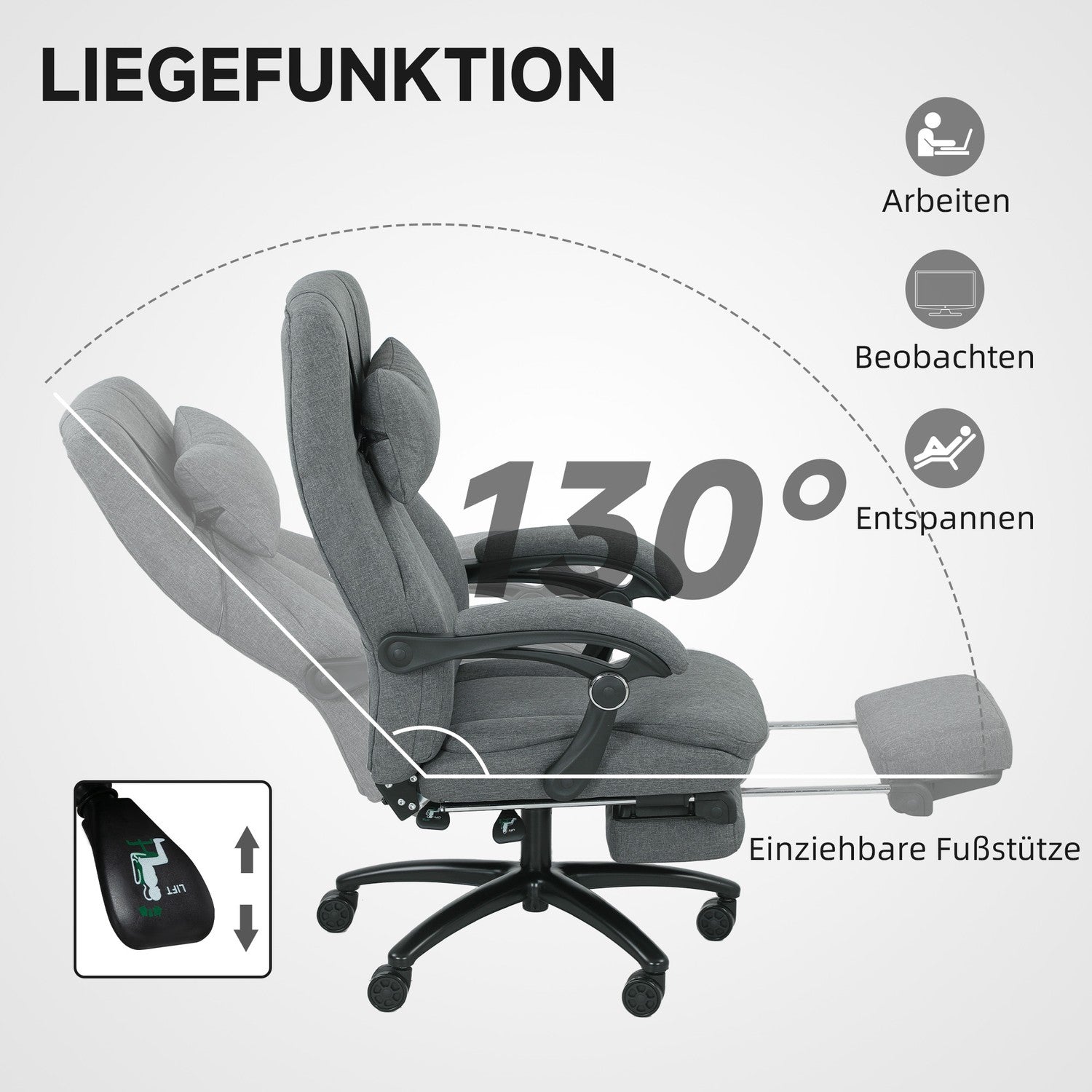 Massagekontorsstol, USB-port, vridbara hjul, mörkgrå