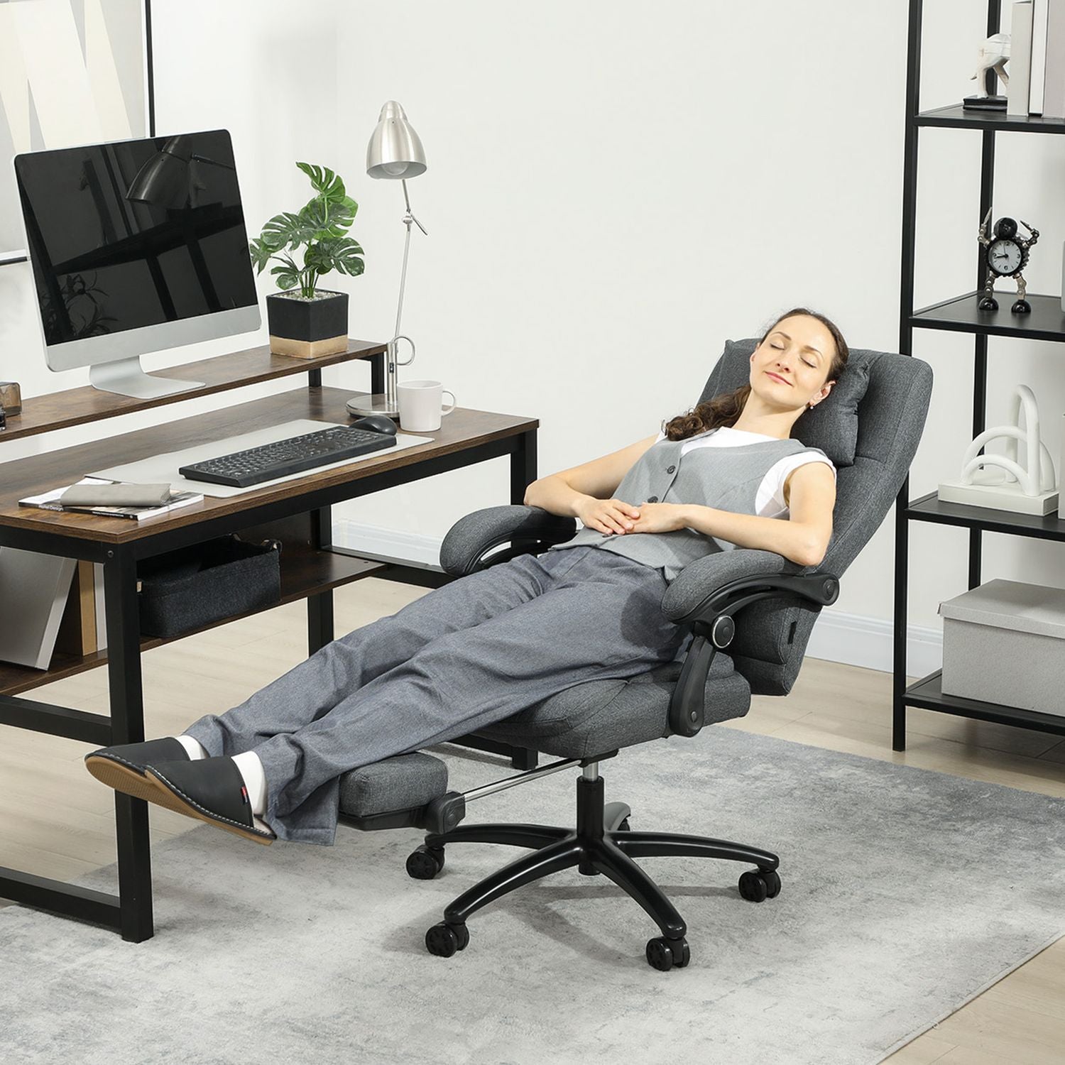 Massagekontorsstol, USB-port, vridbara hjul, mörkgrå