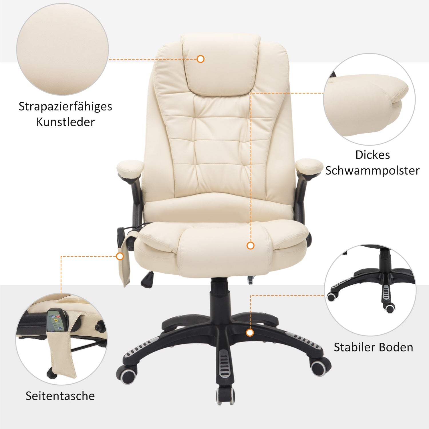 Massagekontorsstol med värme och 6-punktsvibrationer