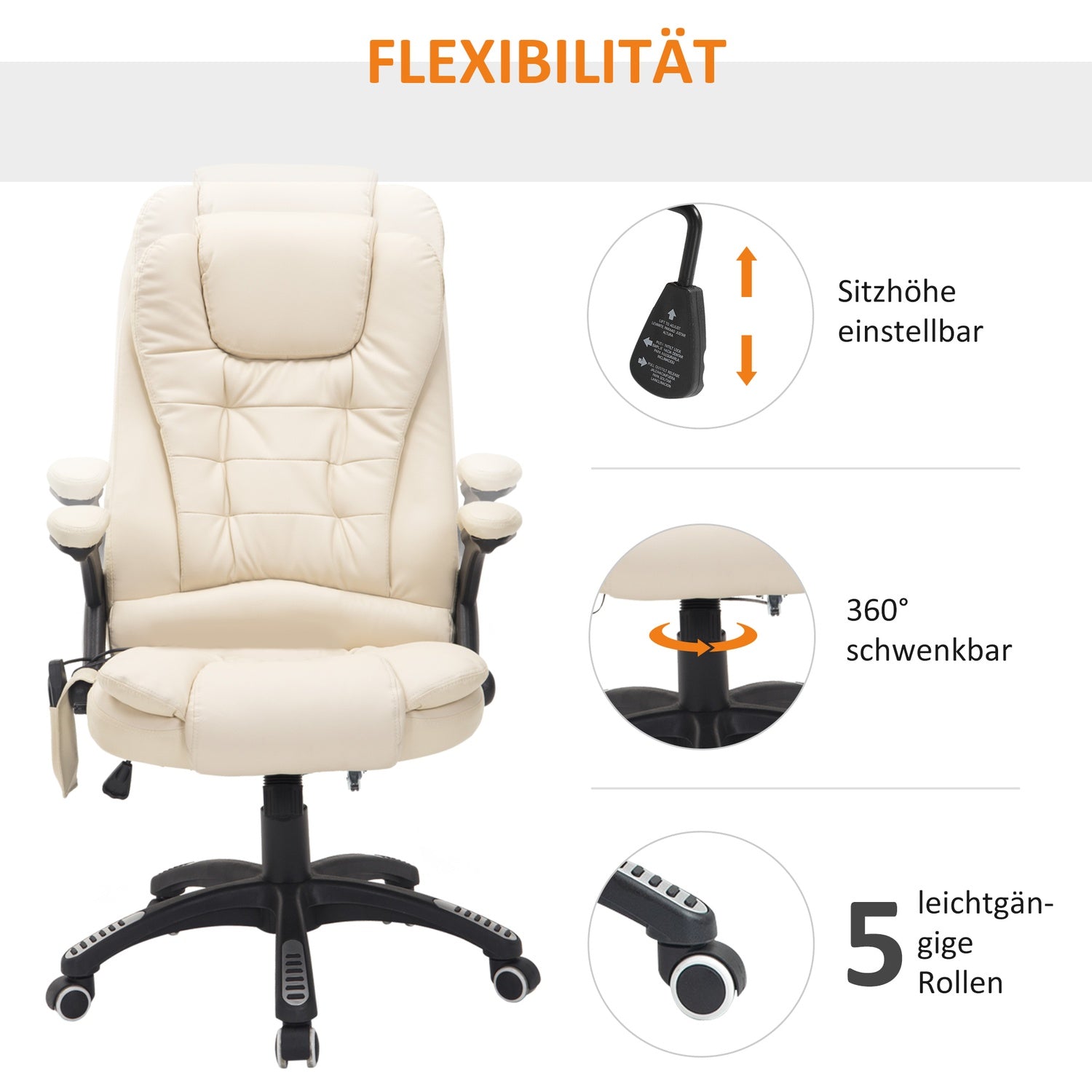 Massagekontorsstol med värme och 6-punktsvibrationer