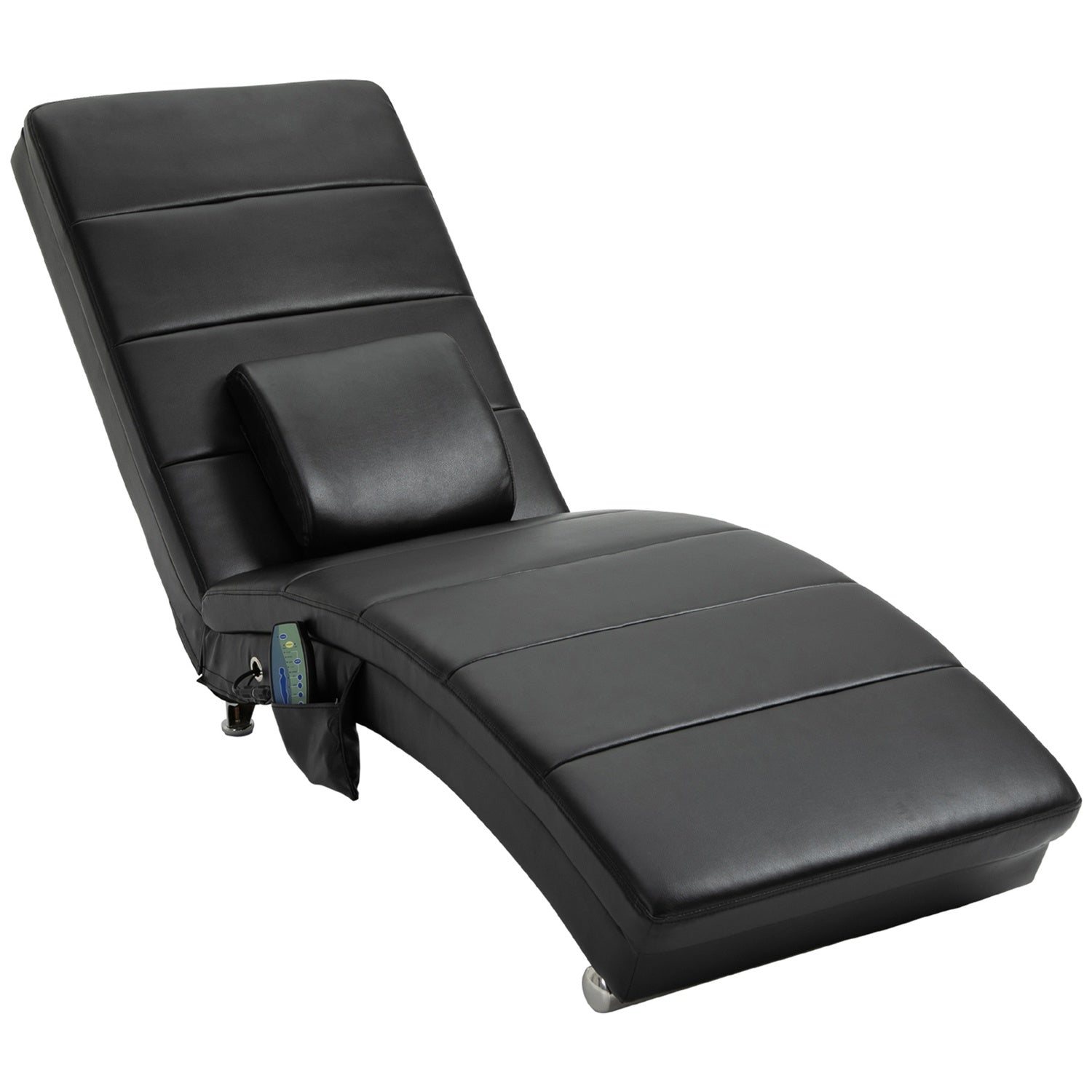 Massageloungestol, högt ryggstöd, konstläder, svart