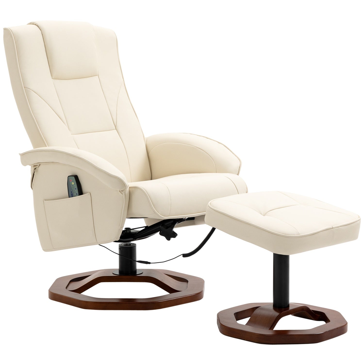 Massageloungestol med 360° rotation, konstläder, kräm/brunt