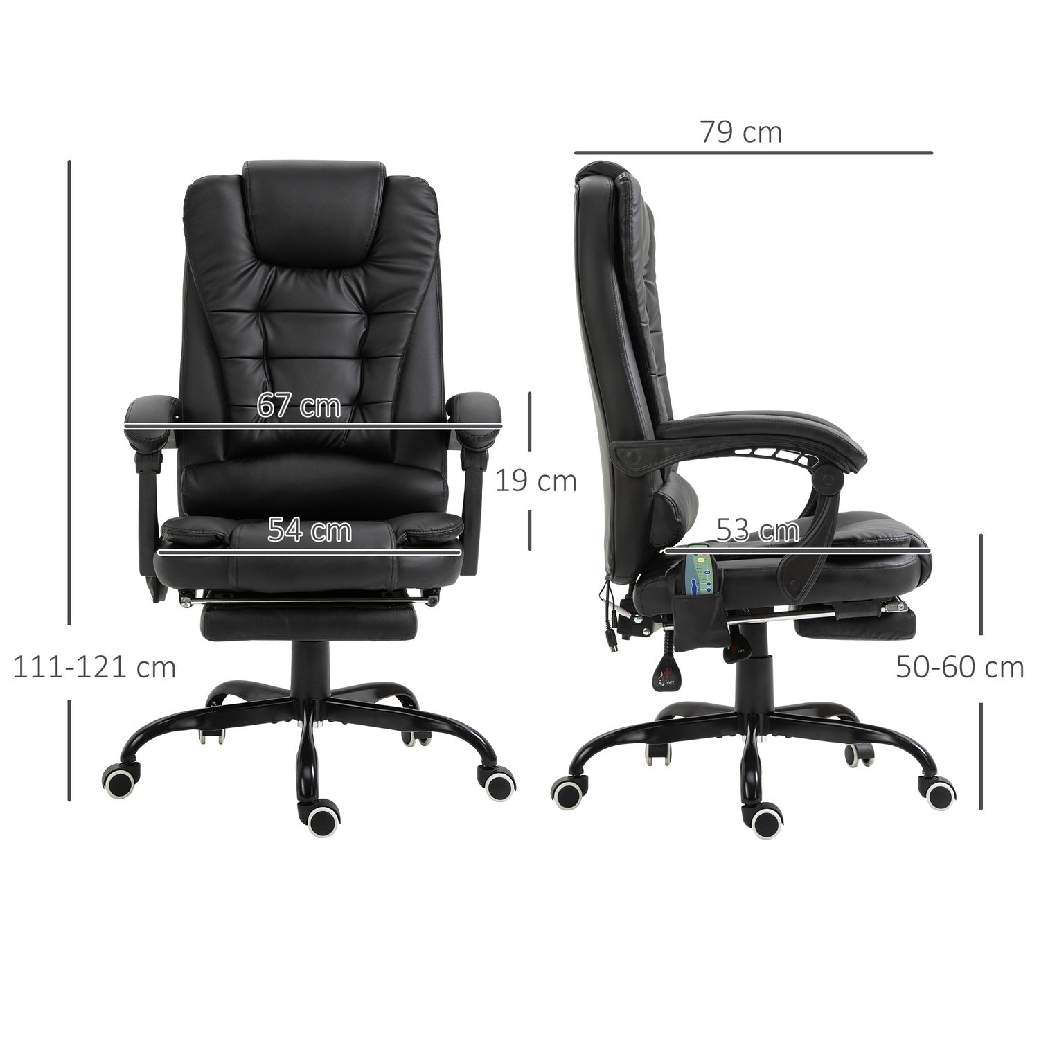 Massagestol med 7 punkter, justerbar lutning och fotstöd