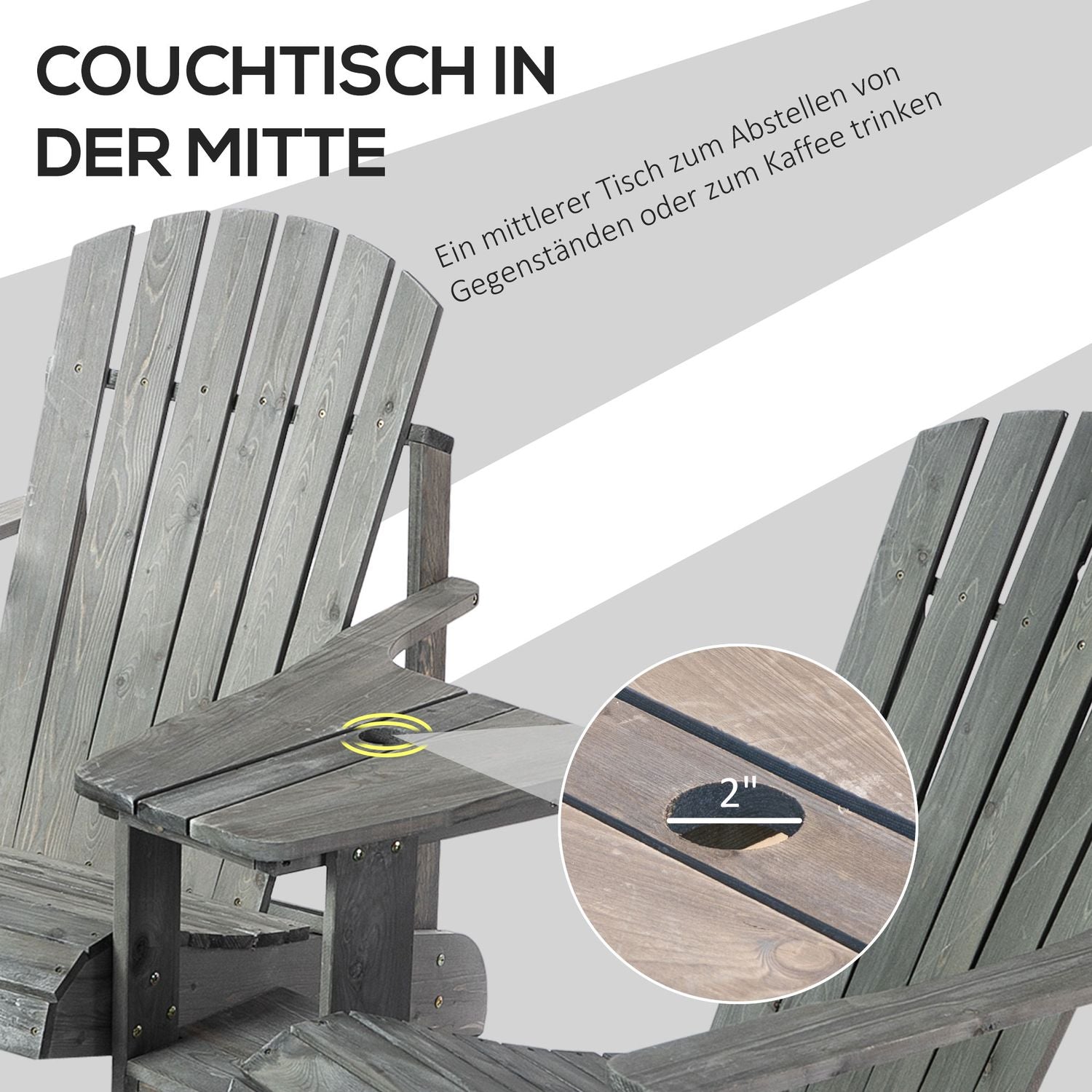 Massivt trä Adirondack stolset med bord, grå