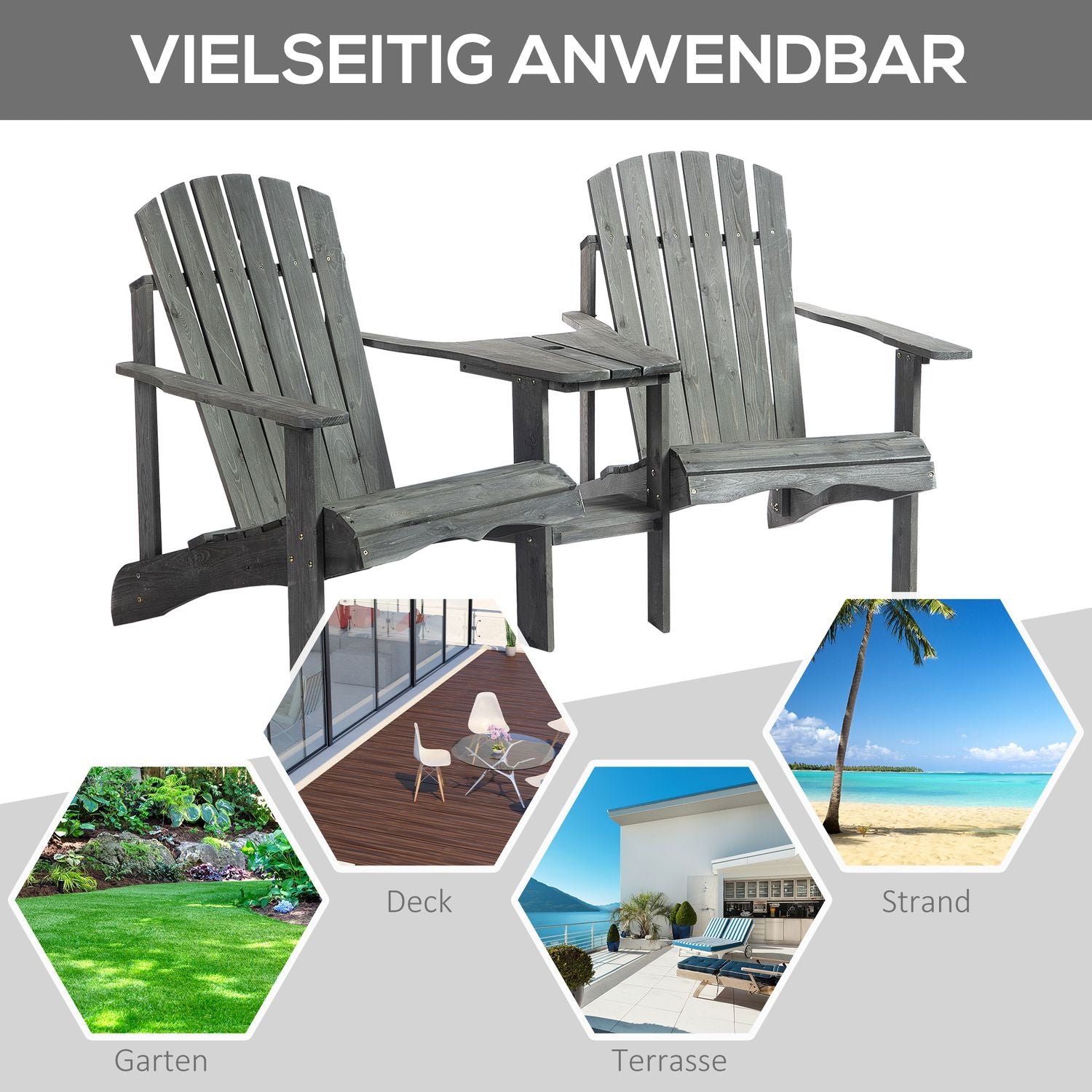Massivt trä Adirondack stolset med bord, grå