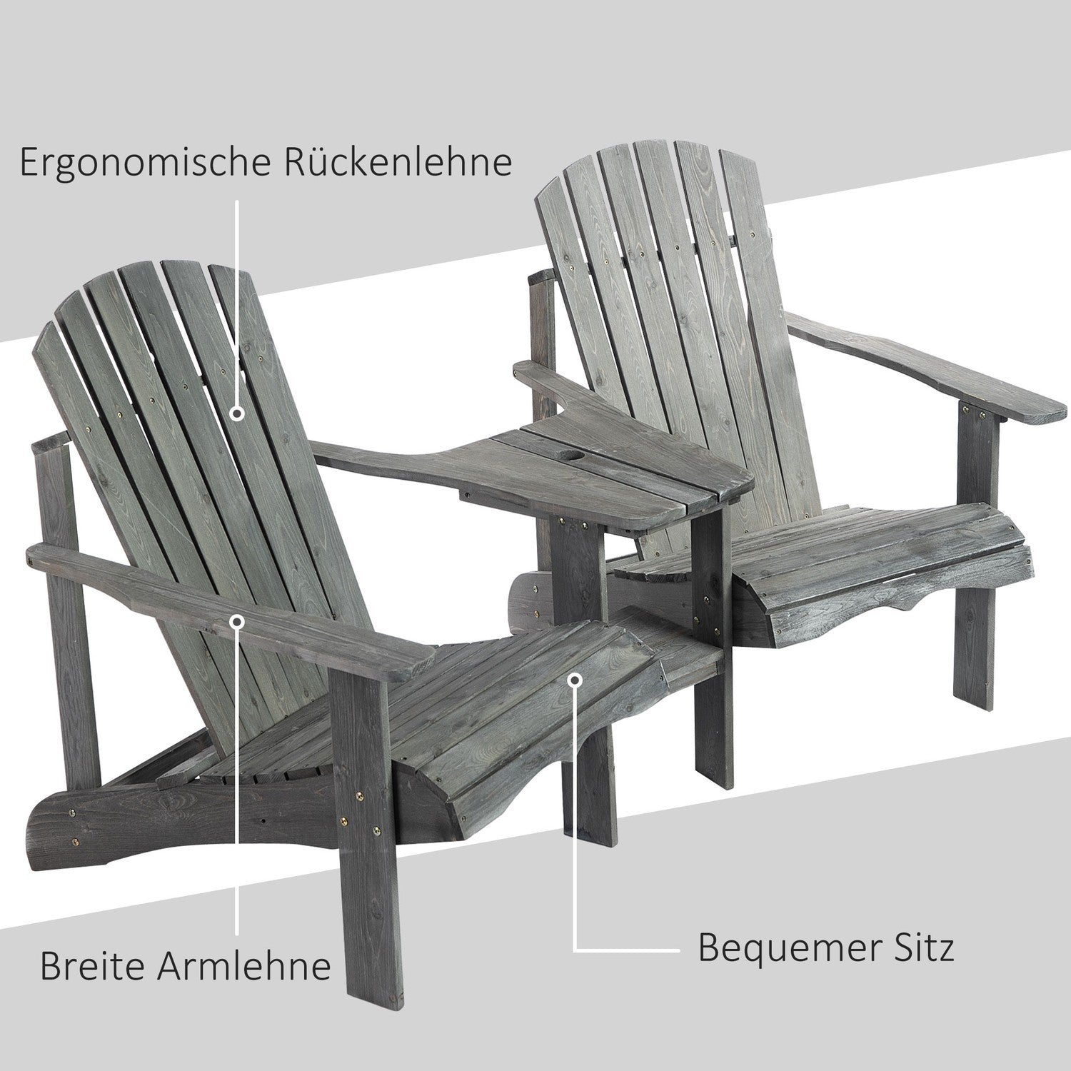 Massivt trä Adirondack stolset med bord, grå