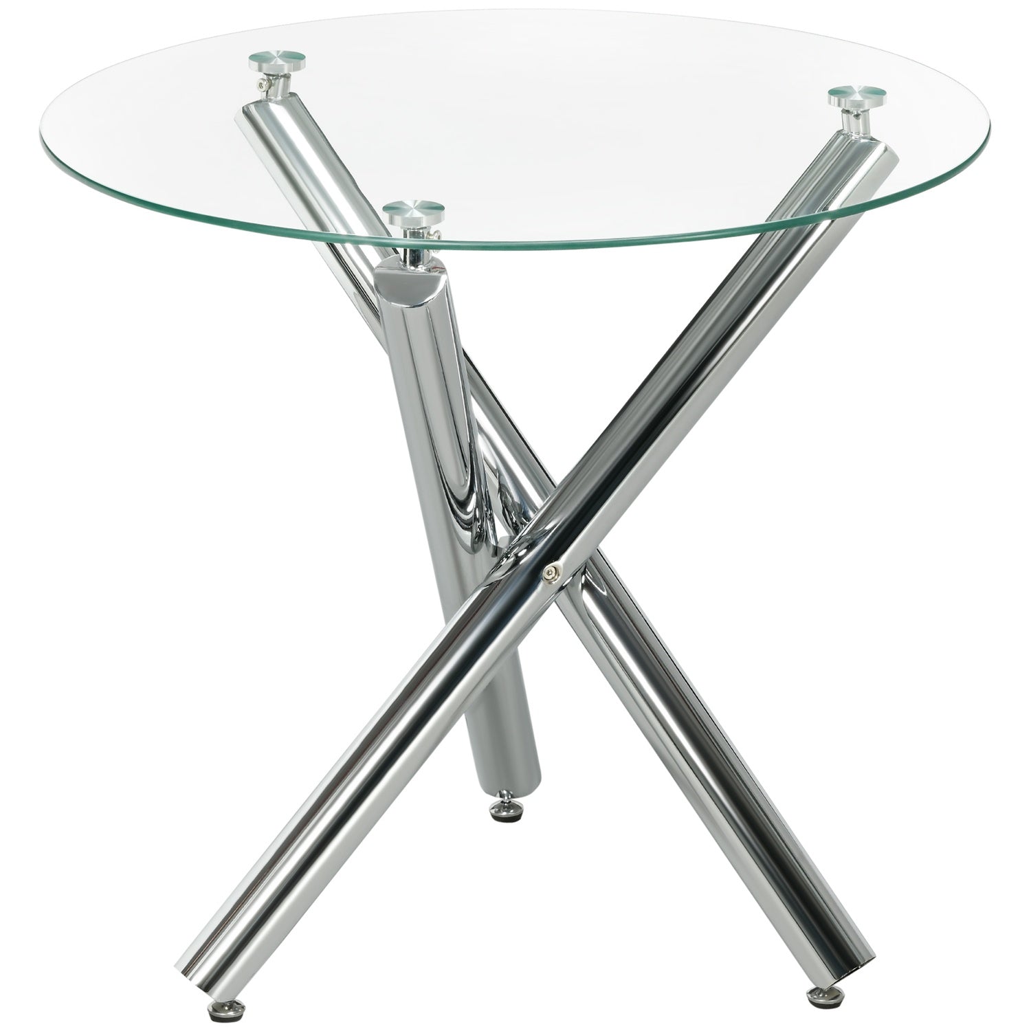 Runt matbord i glas, Stålfot, Sittplatser 4, Ø80 cm