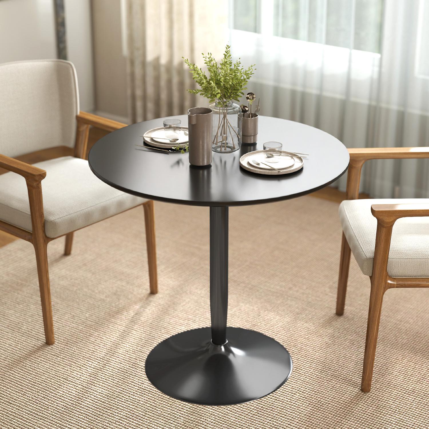 Matbord för 2, Runt 80 cm, MDF och stål, Svart