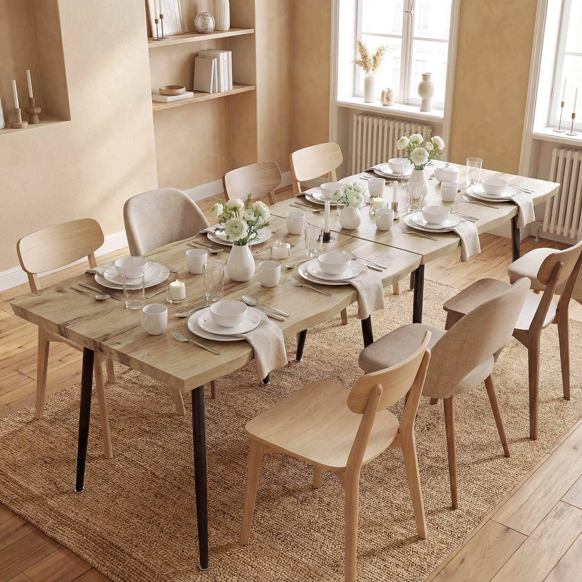 Matbord för 4 personer, 110 cm ek med stålben
