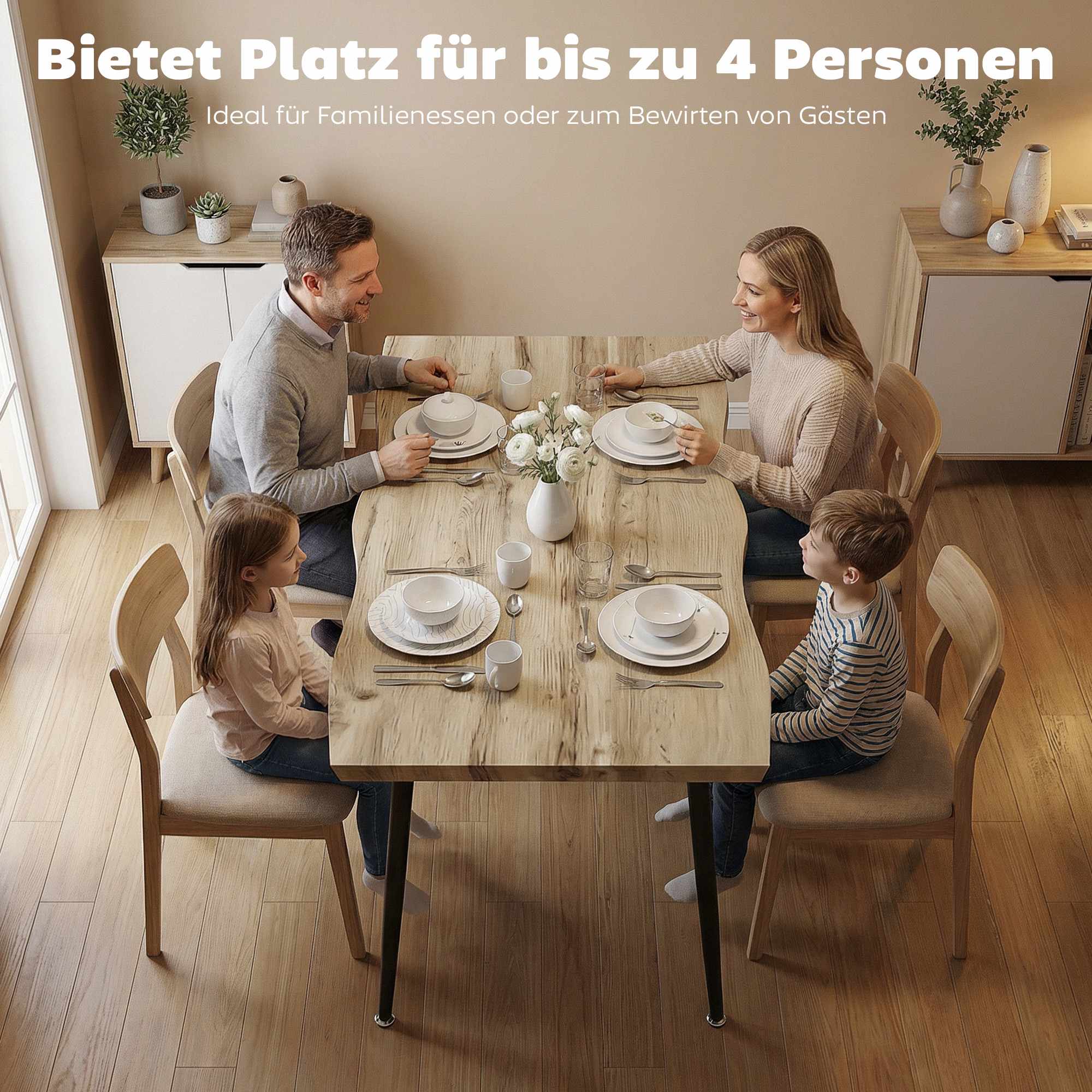 Matbord för 4 personer, 110 cm ek med stålben