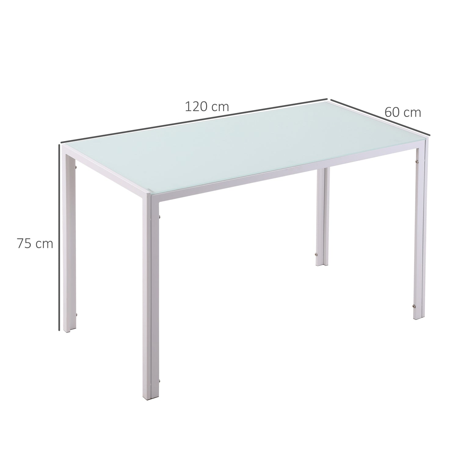 Matbord för 4, skiva i härdat glas, ben i metall
