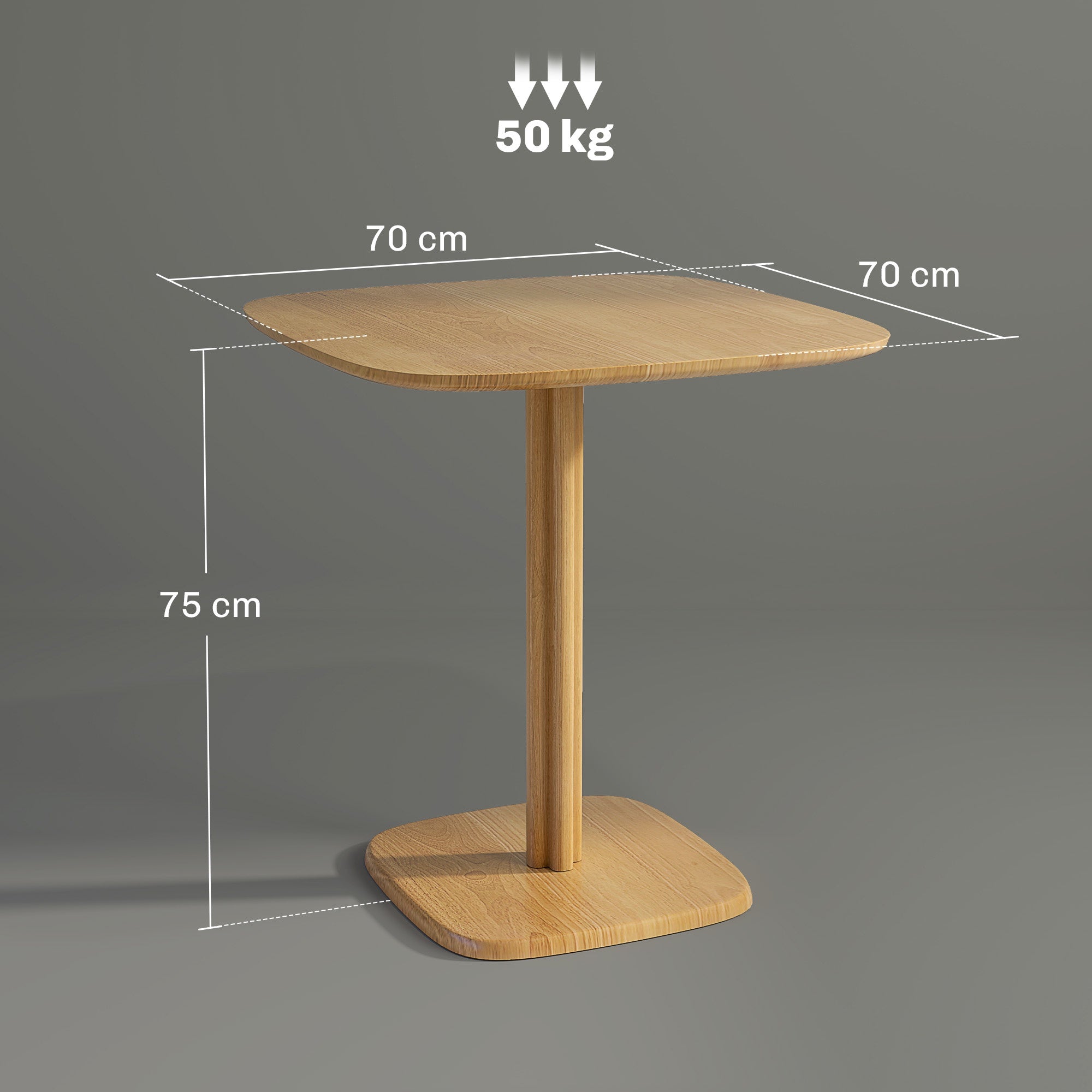 Matbord, gummiträ, 70x70 cm, rundade hörn