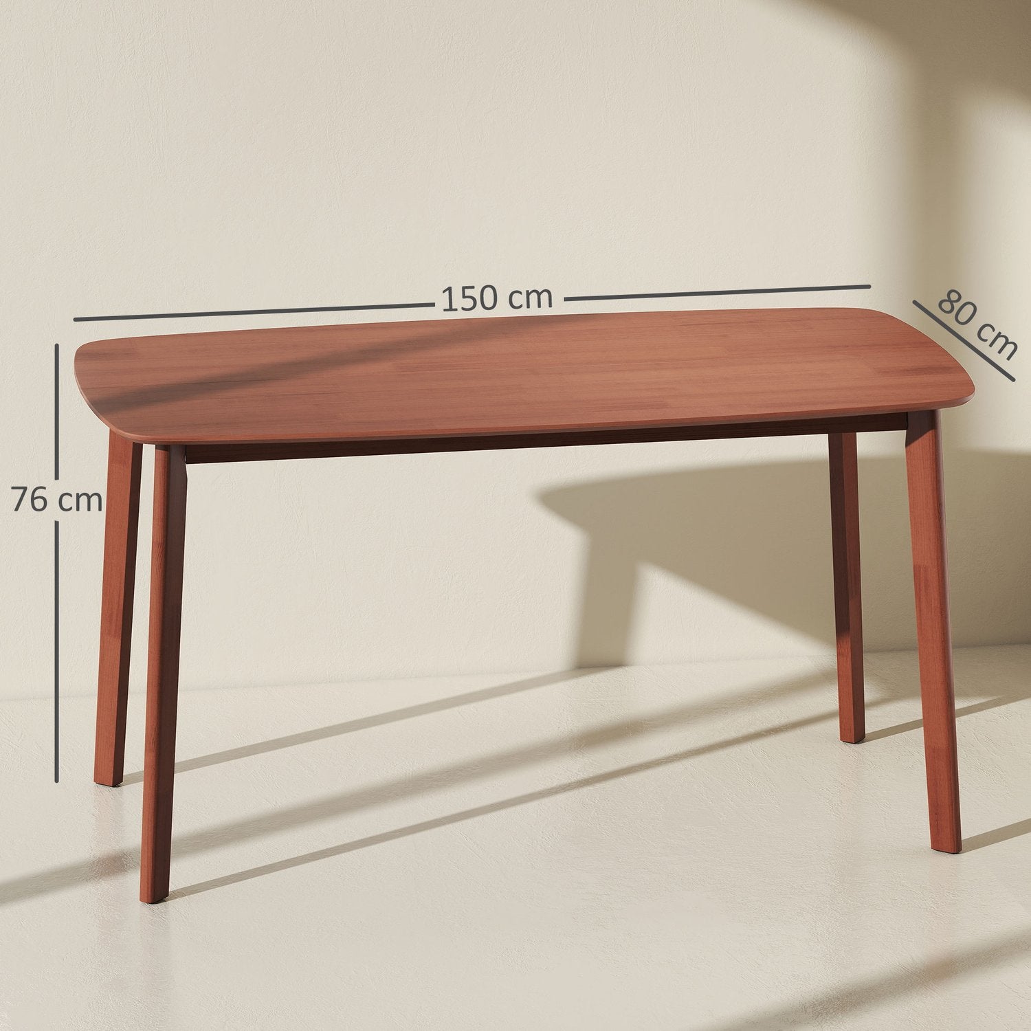 Matbord, massiv furu, lackerad yta, 150 x 80 cm, brun