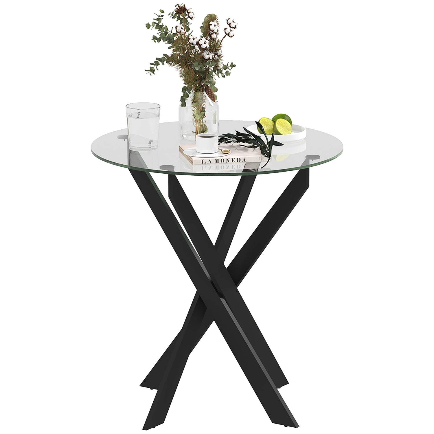 Runt matbord för 4 – Glasskiva & stålben, Ø70 cm