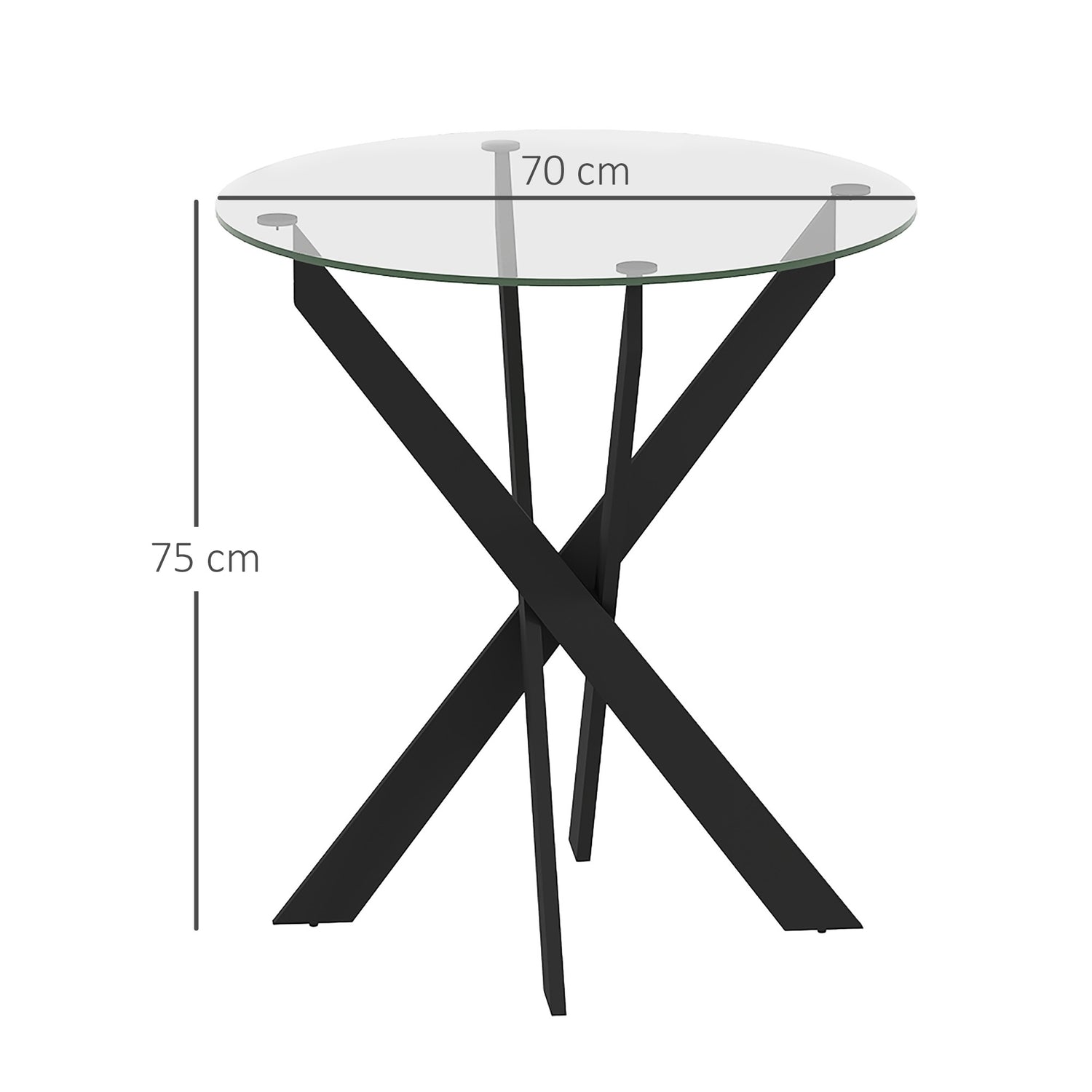 Runt matbord för 4 – Glasskiva & stålben, Ø70 cm