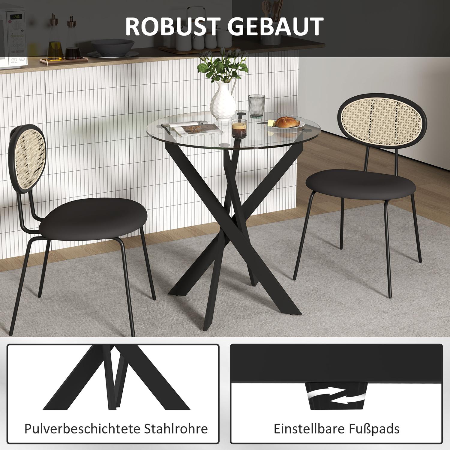 Runt matbord för 4 – Glasskiva & stålben, Ø70 cm