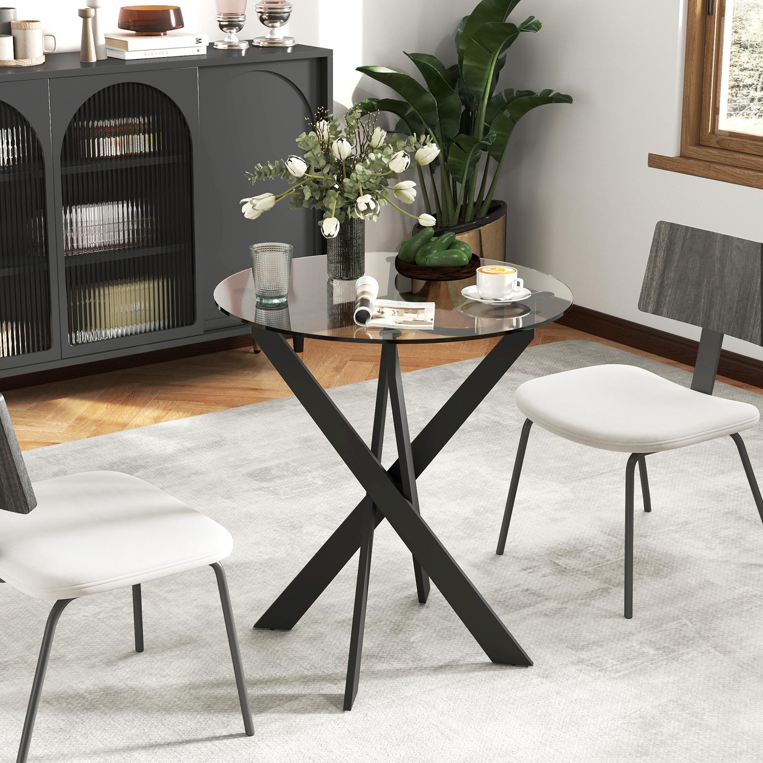 Runt matbord för 4 – Glasskiva & stålben, Ø70 cm