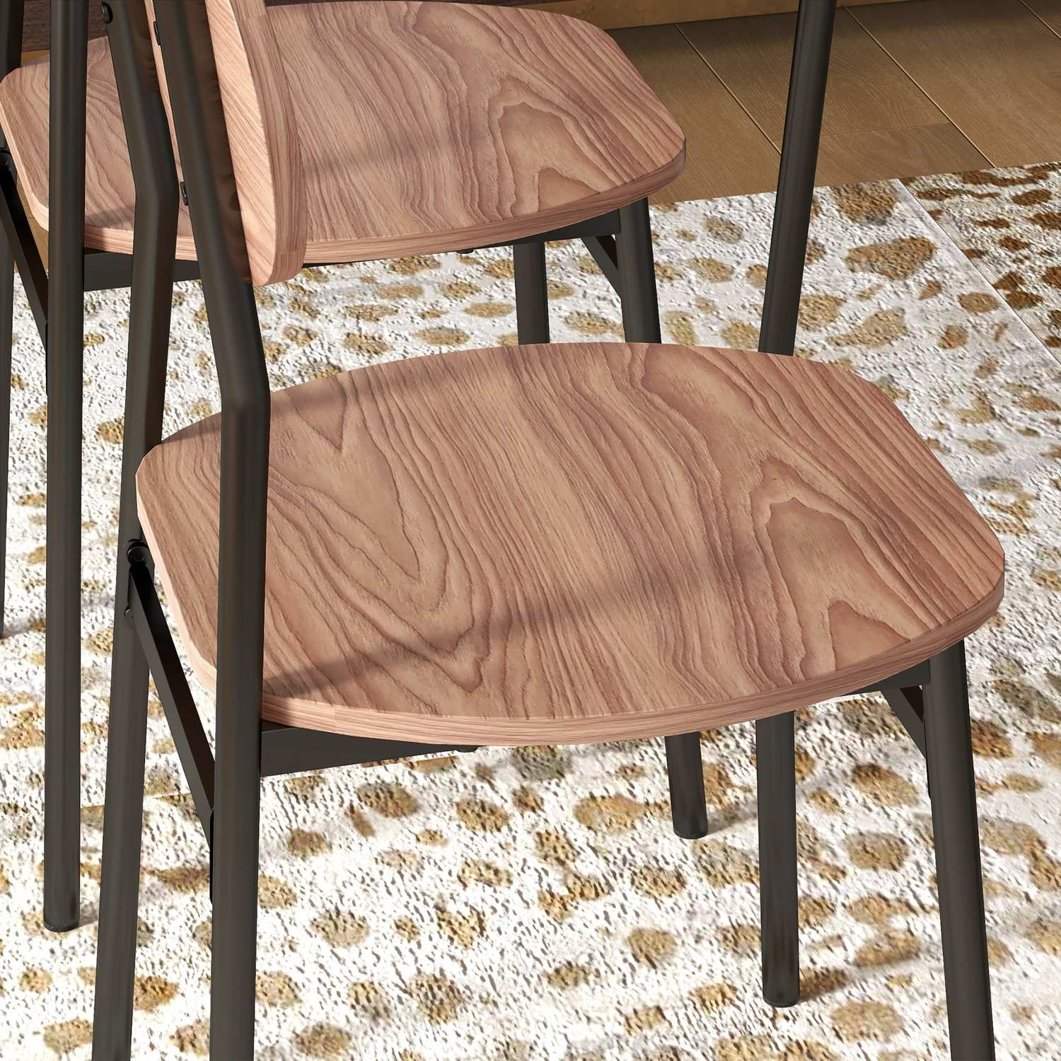Matbordsset med 4 stolar, teak och stål, modern design