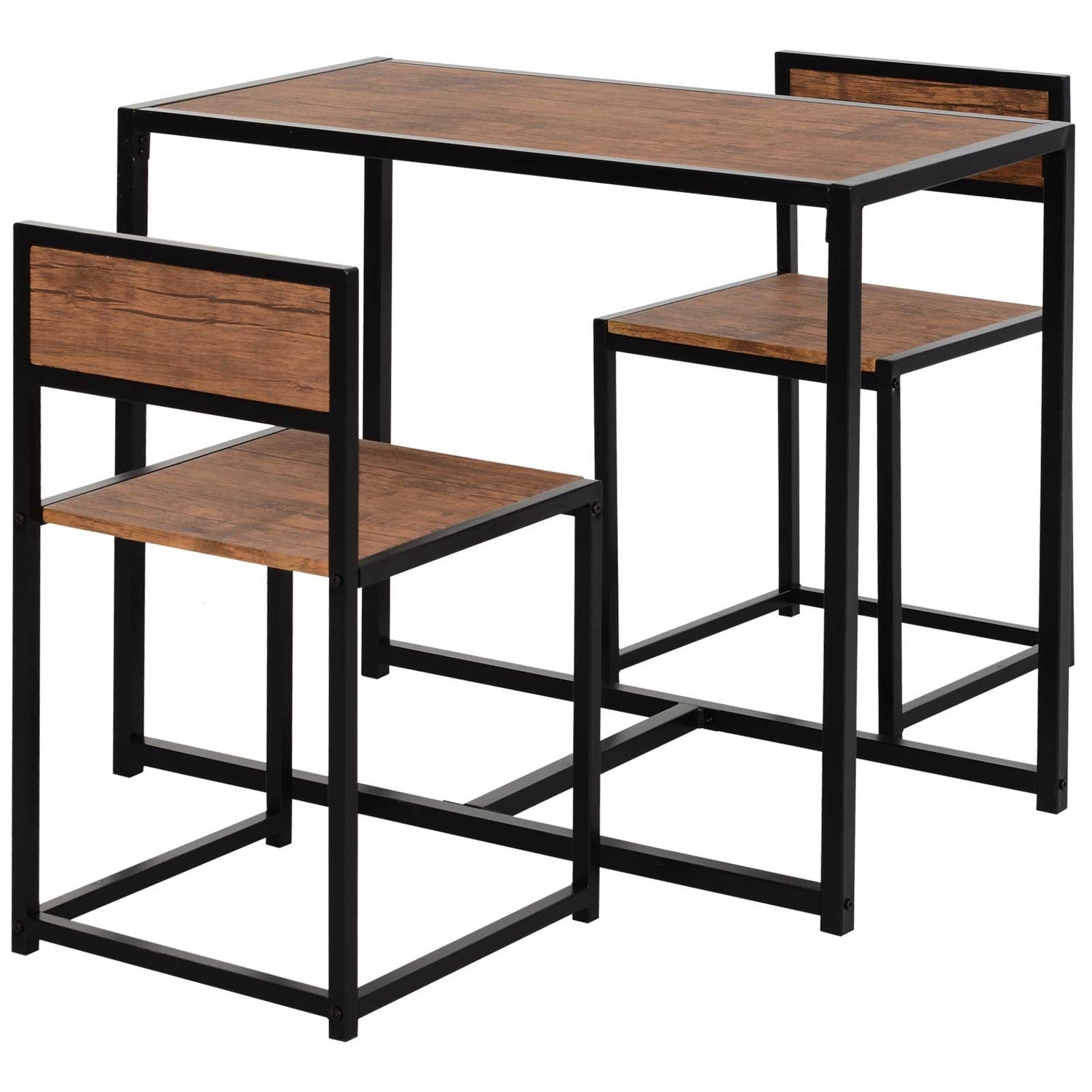 Matsalsset: bord med 2 metallstolar, naturlig finish