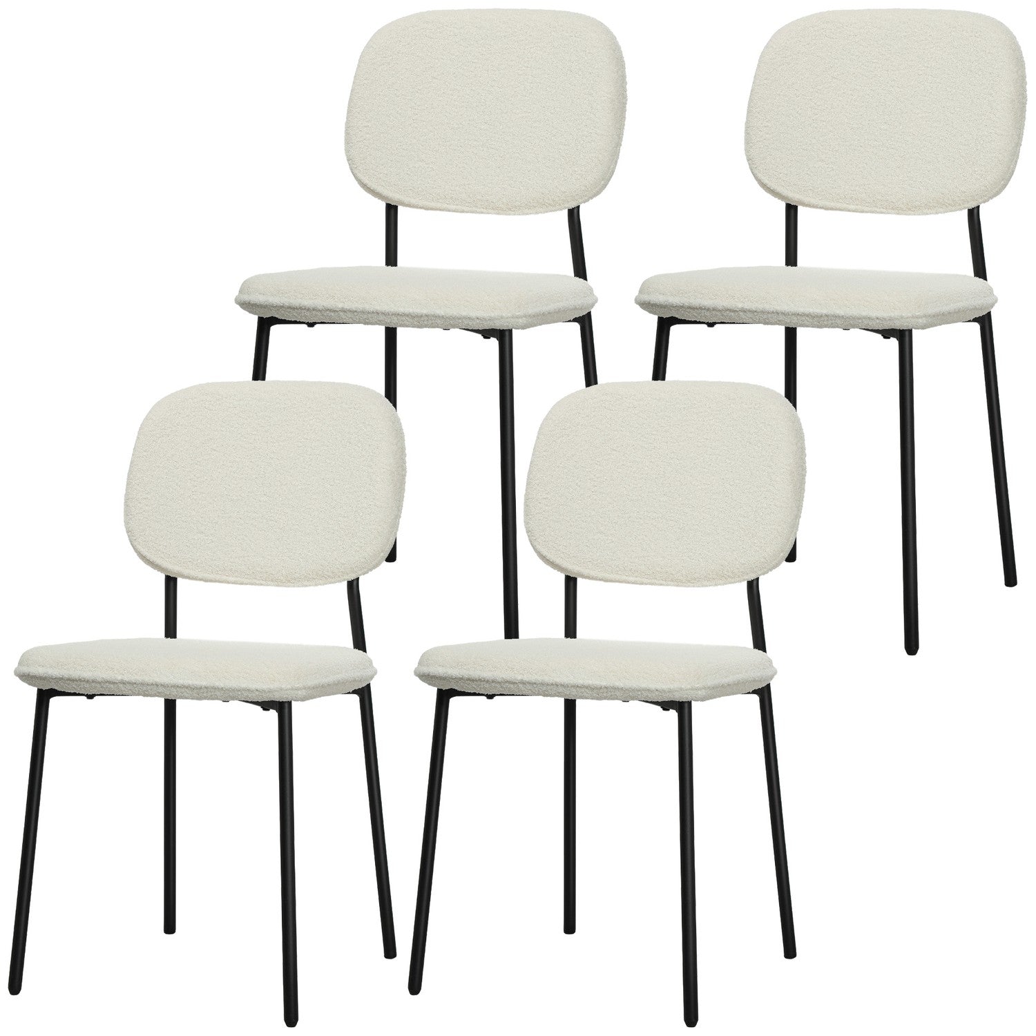 Set med 4 matstolar i vit sammetslook med ryggstöd