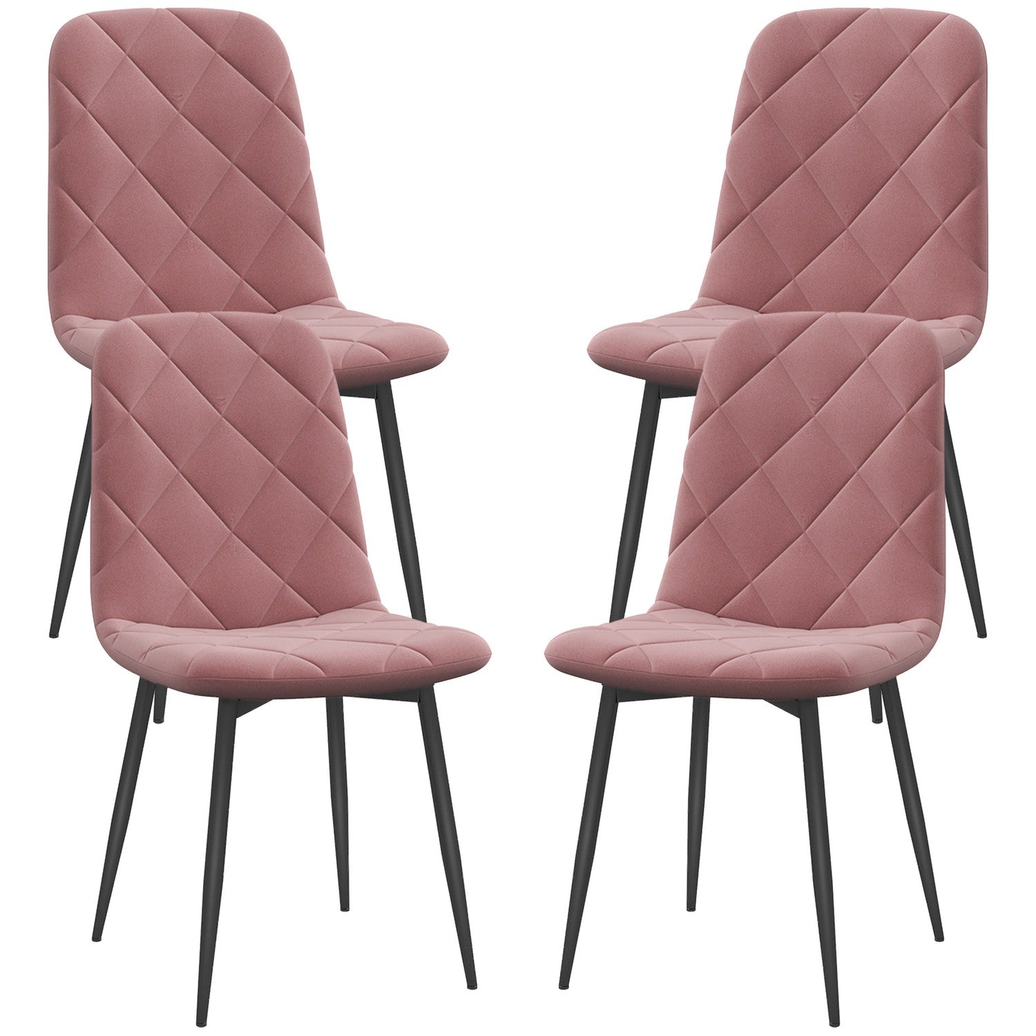 Matsalsstolar set om 4 köksstolar med ryggstöd, sammetslook, fåtölj 45 x 54 x 87 cm rosa