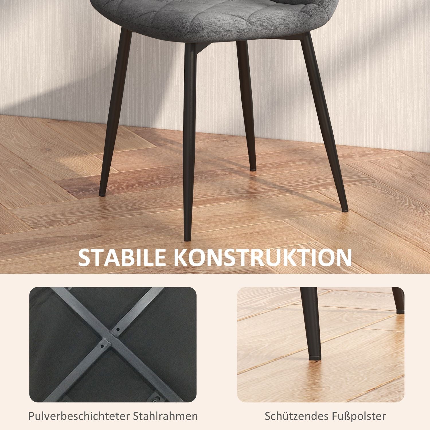 Matsalsstolar, set om 4 köksstolar med ryggstöd, sammetslook, stoppade stolar med metallben, för matbord, grå